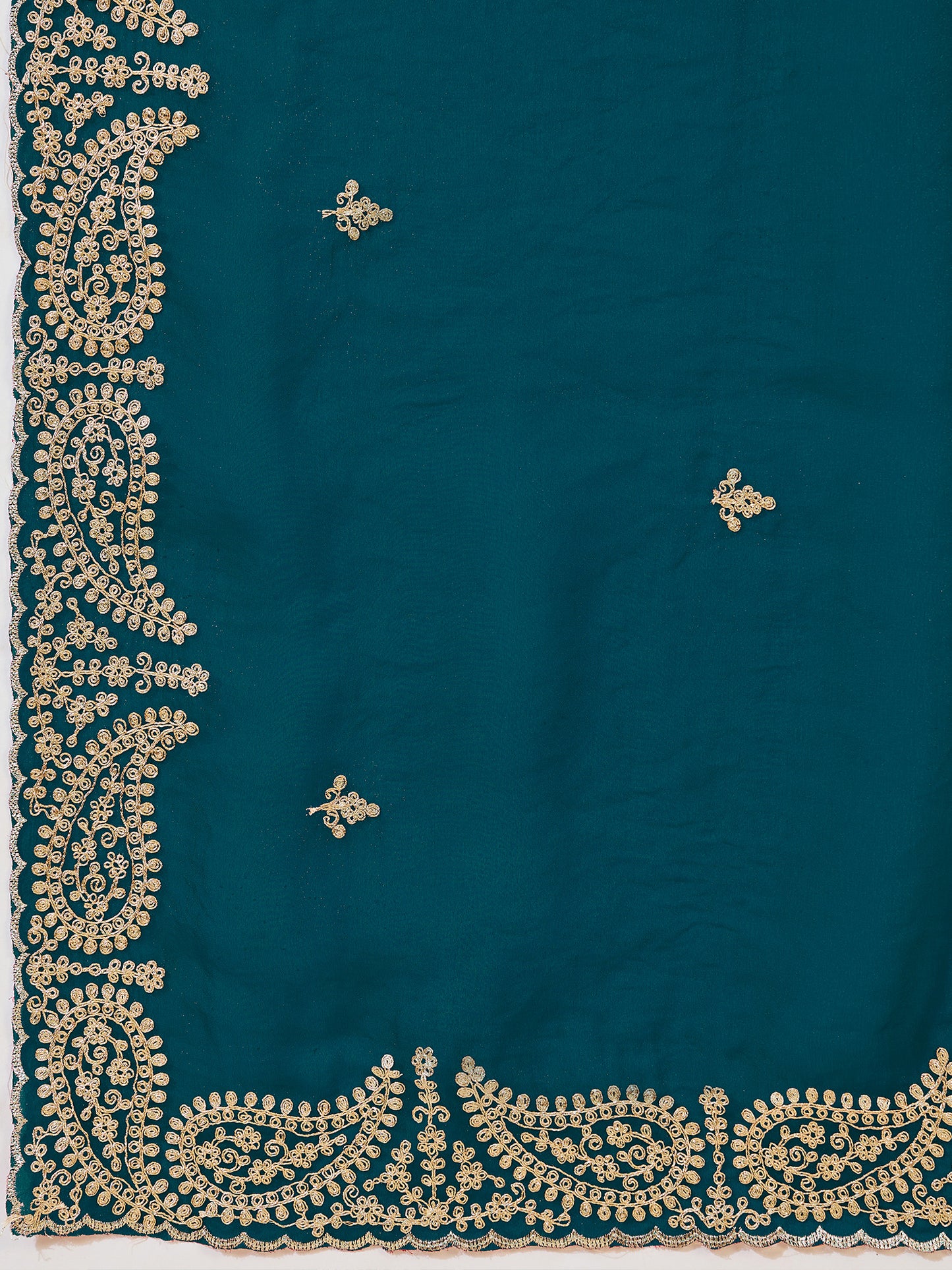 Women's Tissue Teal blue Zari Embroidered Designer Saree With Blouse Piece