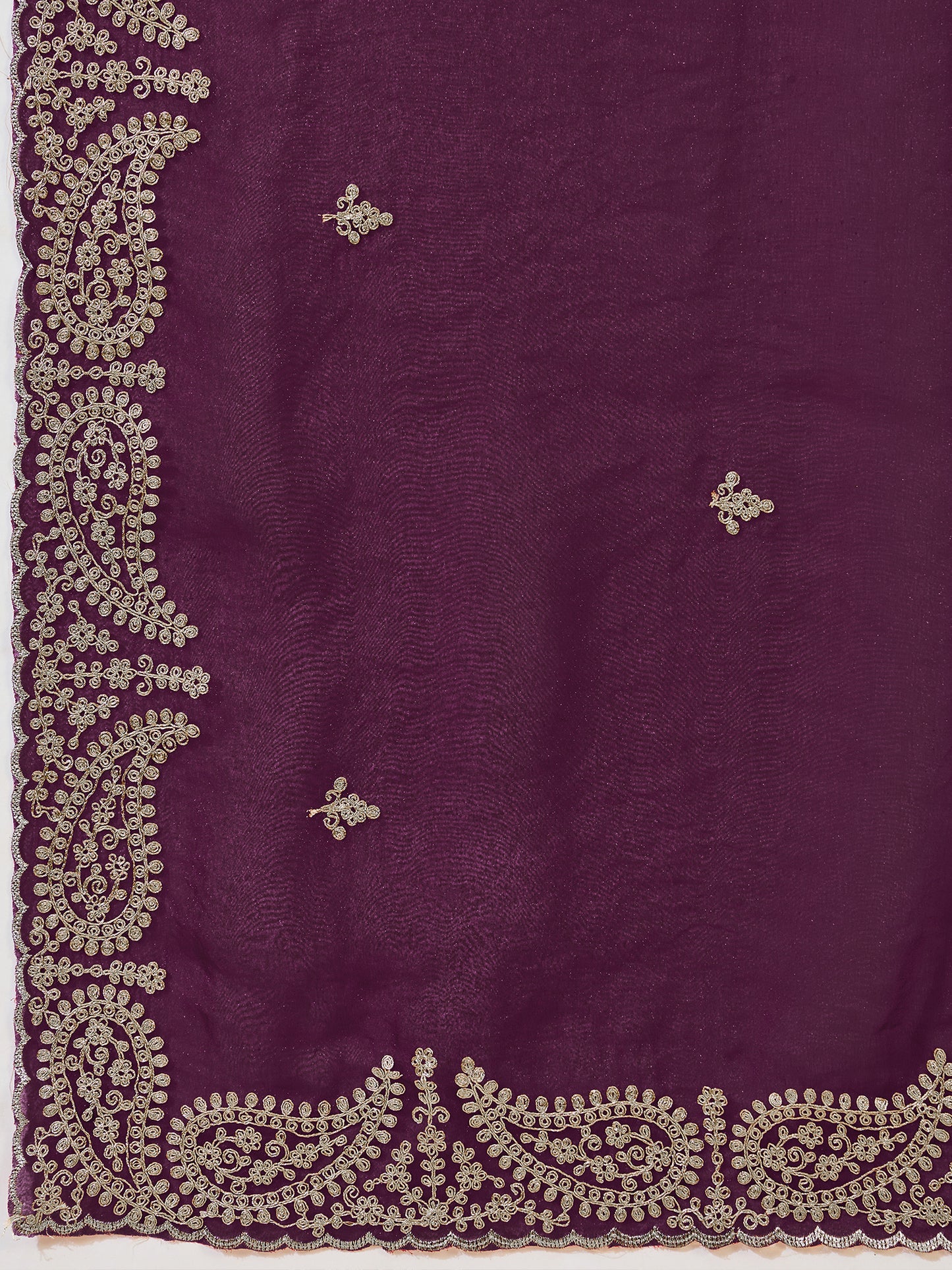 Women's Tissue Wine Zari Embroidered Designer Saree With Blouse Piece