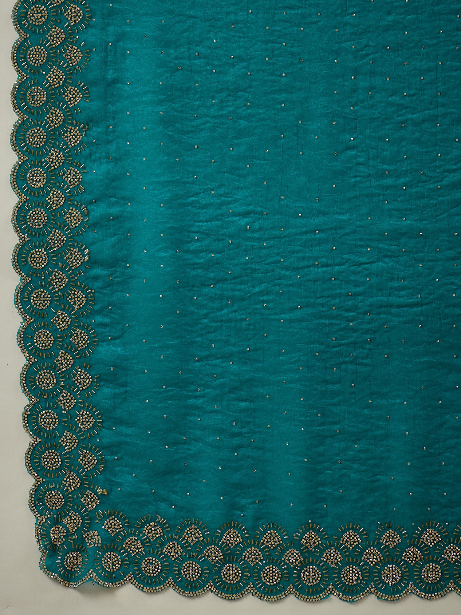 Women's Satin Silk Teal blue Embellished Designer Saree With Blouse Piece