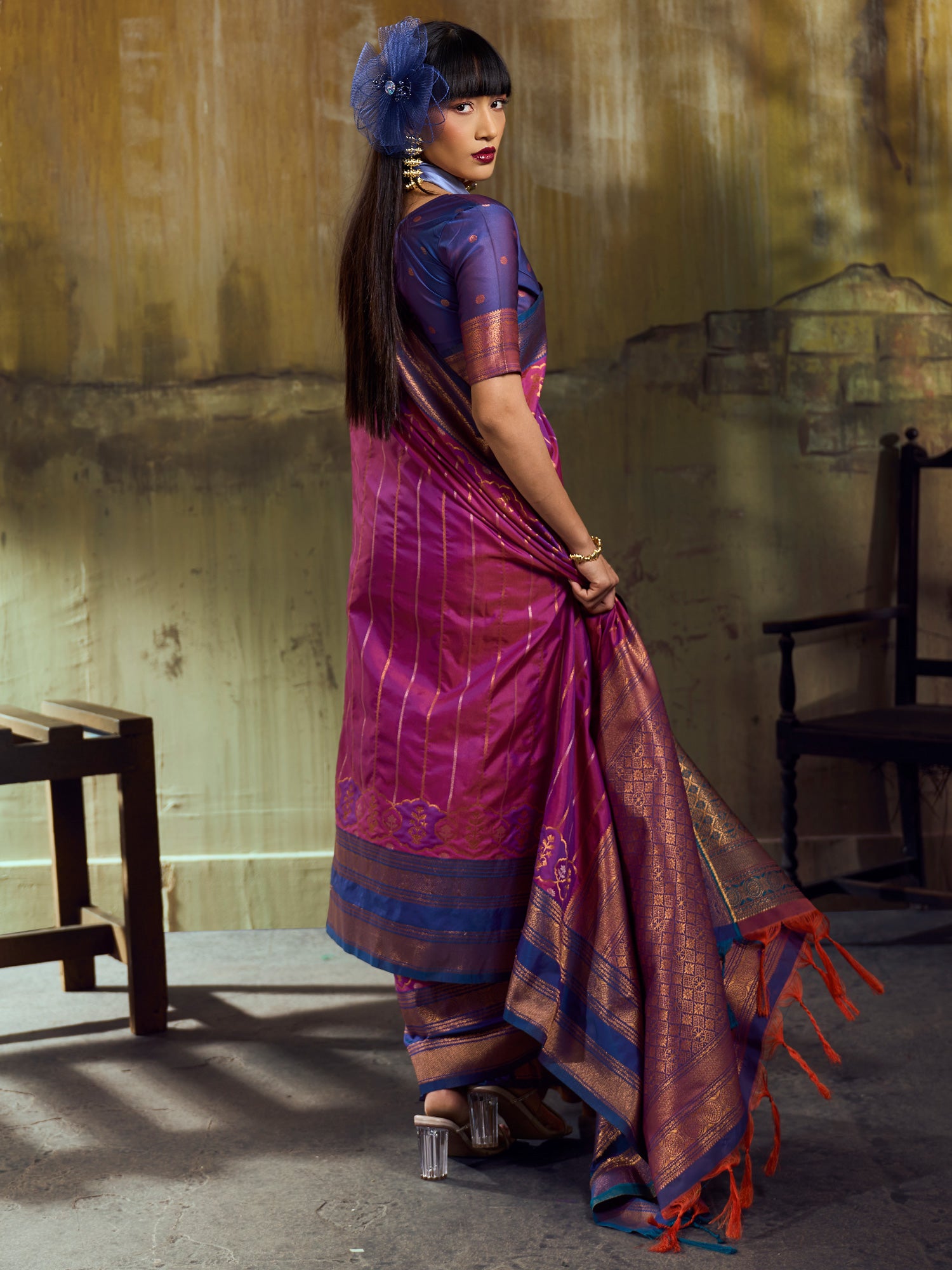 Women's Pure Silk Magenta Woven Design Designer Saree With Blouse Piece