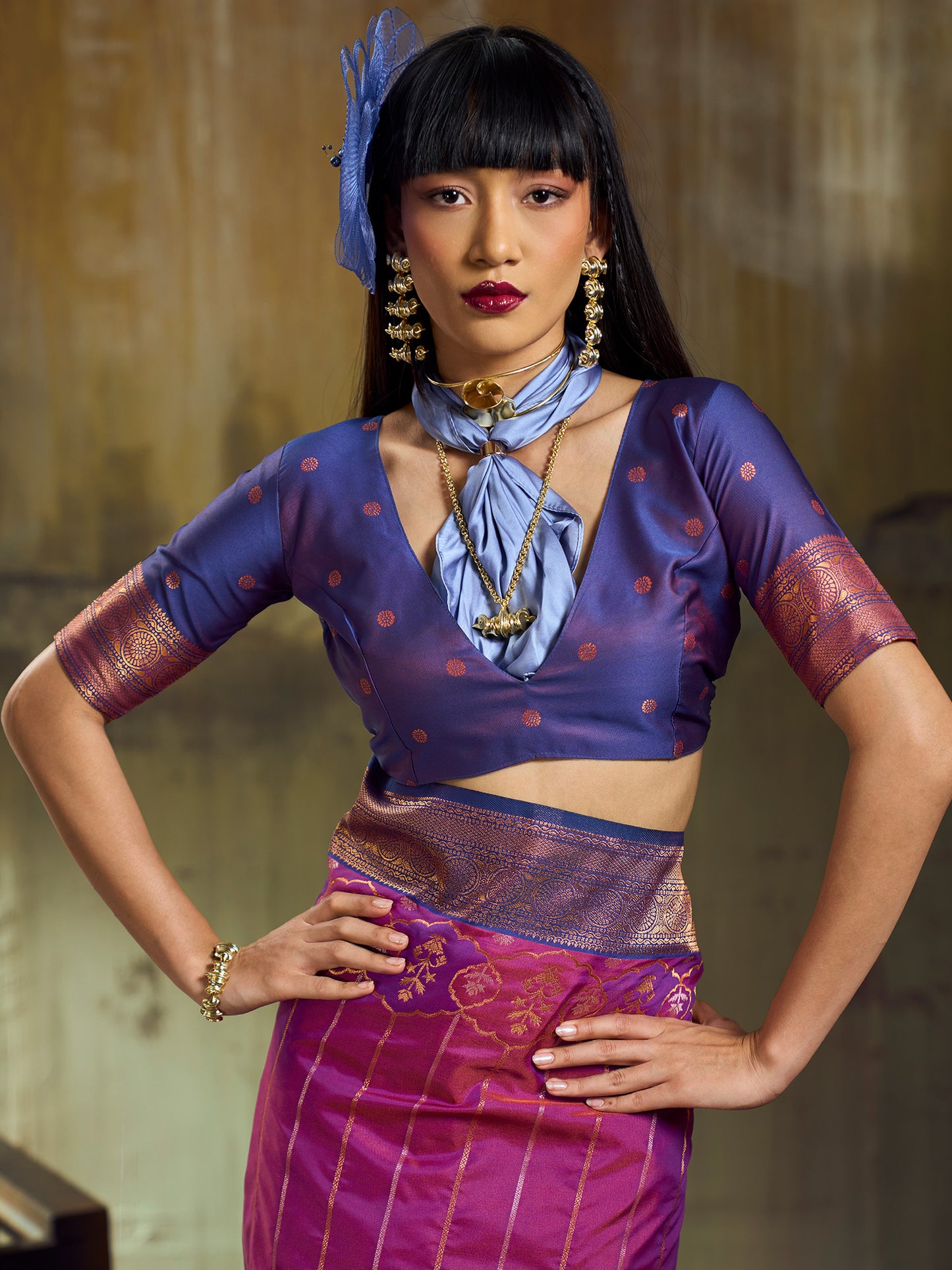 Women's Pure Silk Magenta Woven Design Designer Saree With Blouse Piece