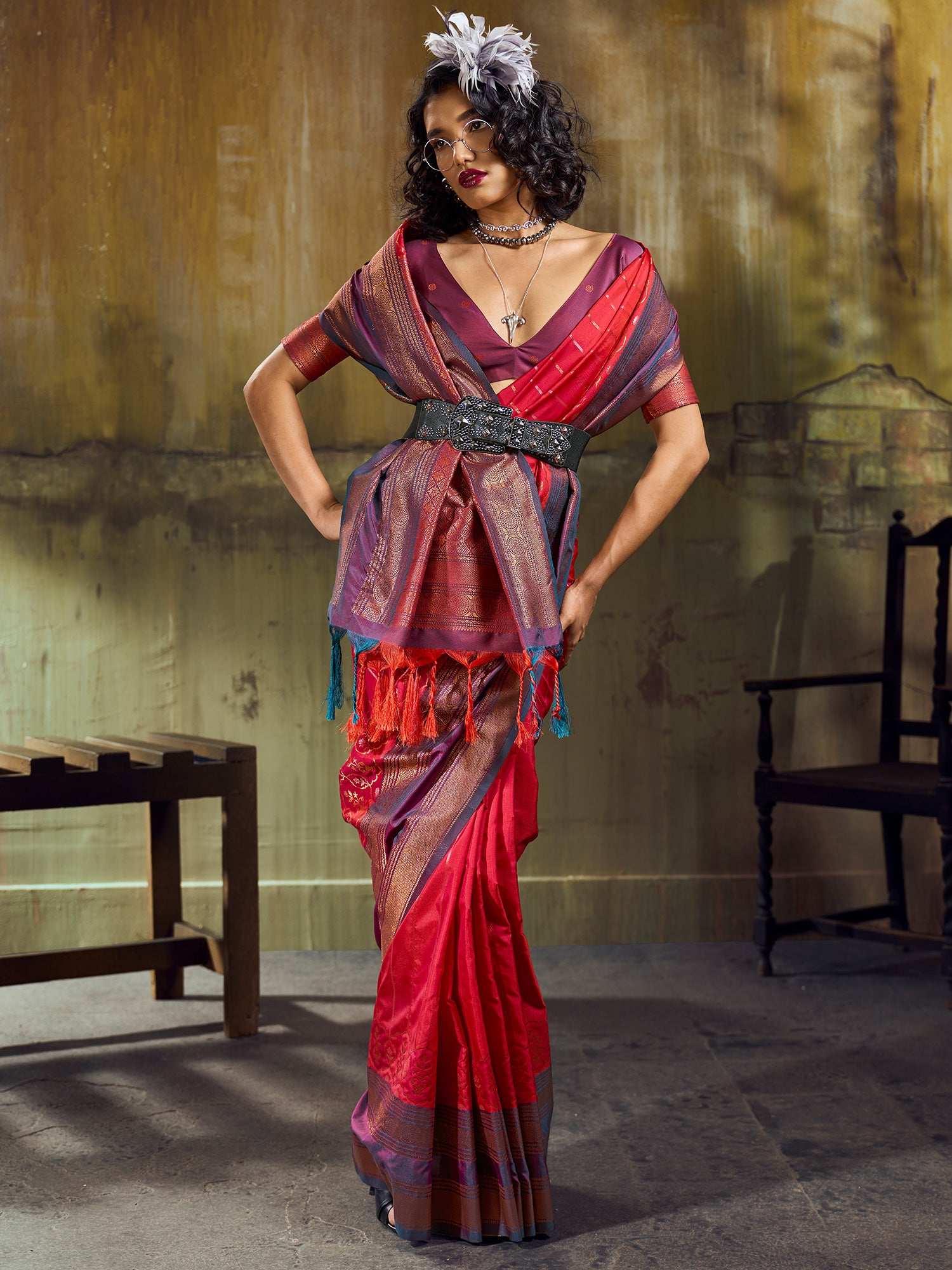 Women's Pure Silk Red Woven Design Designer Saree With Blouse Piece