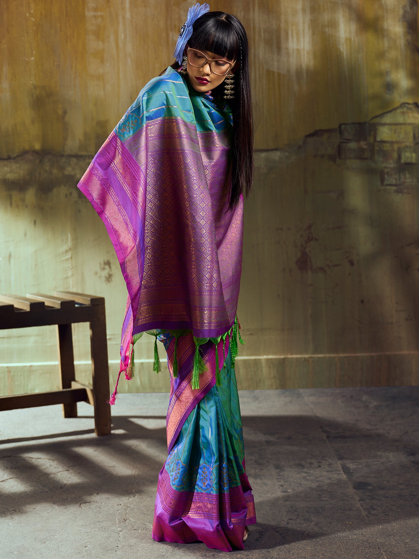 Women's Pure Silk Light Blue Woven Design Designer Saree With Blouse Piece