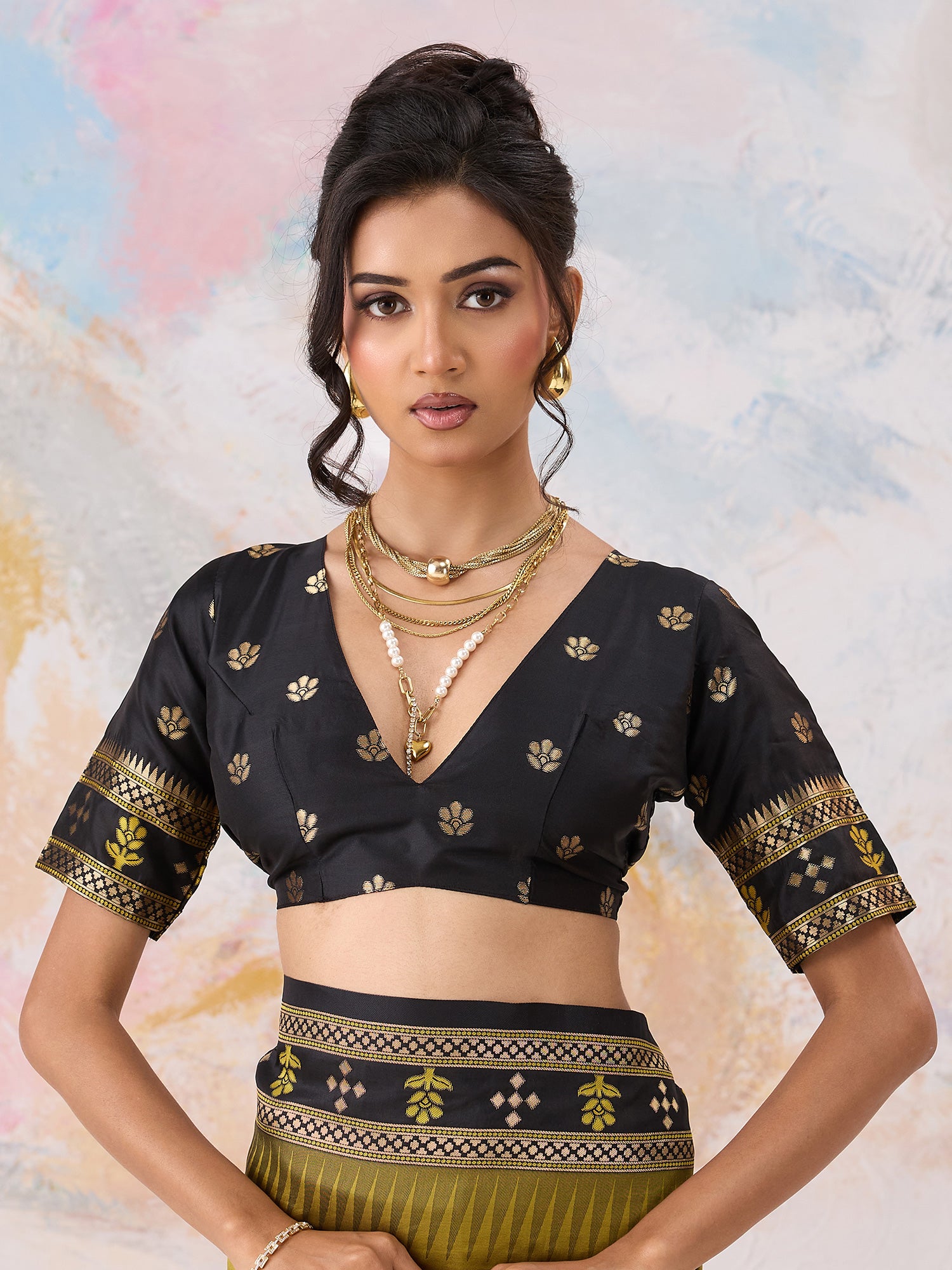 Women's Silk Blend Olive Woven Design Designer Saree With Blouse Piece
