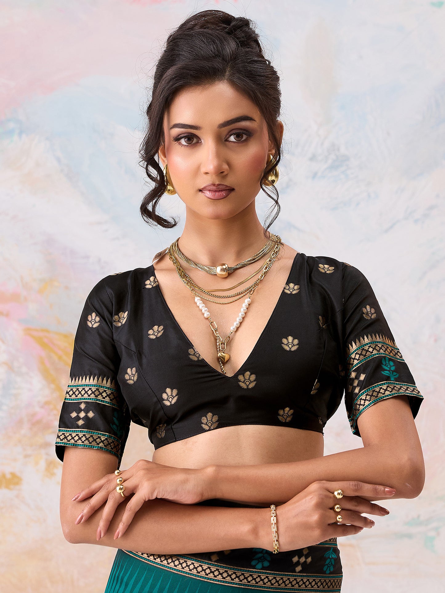 Women's Silk Blend Teal green Woven Design Designer Saree With Blouse Piece