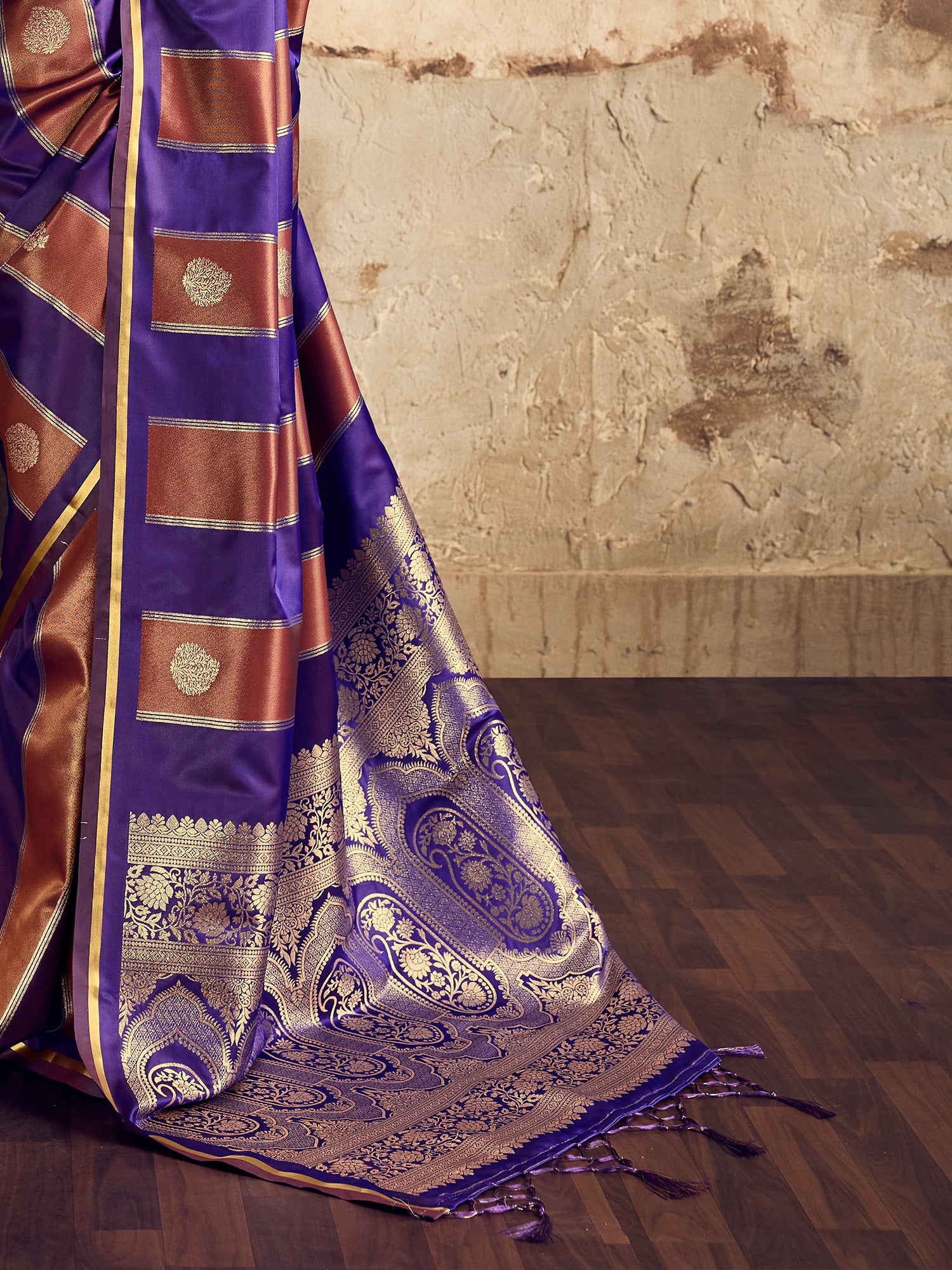 Women's Satin Purple Woven Design Designer Saree With Blouse Piece
