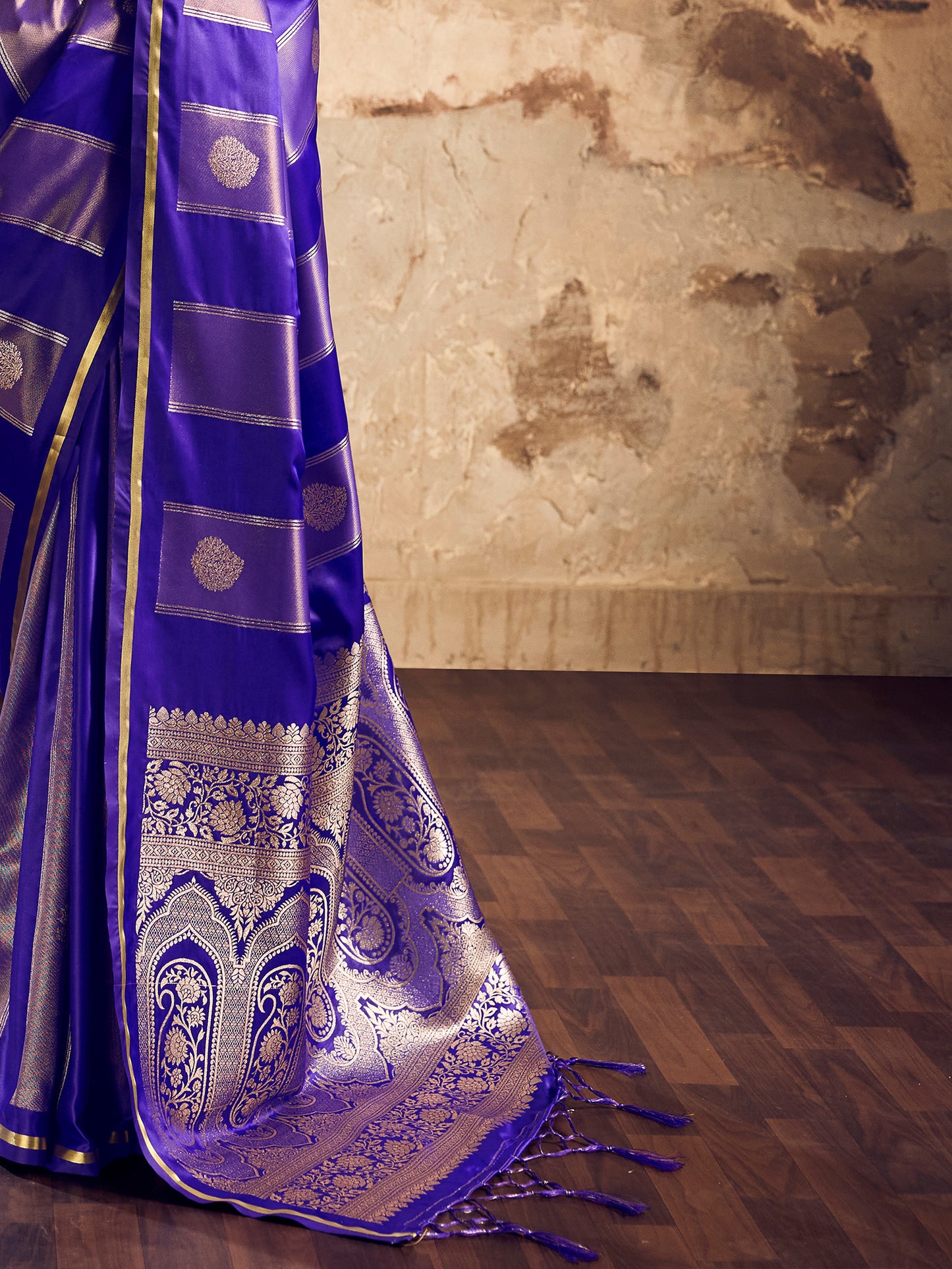 Women's Satin Blue Woven Design Designer Saree With Blouse Piece