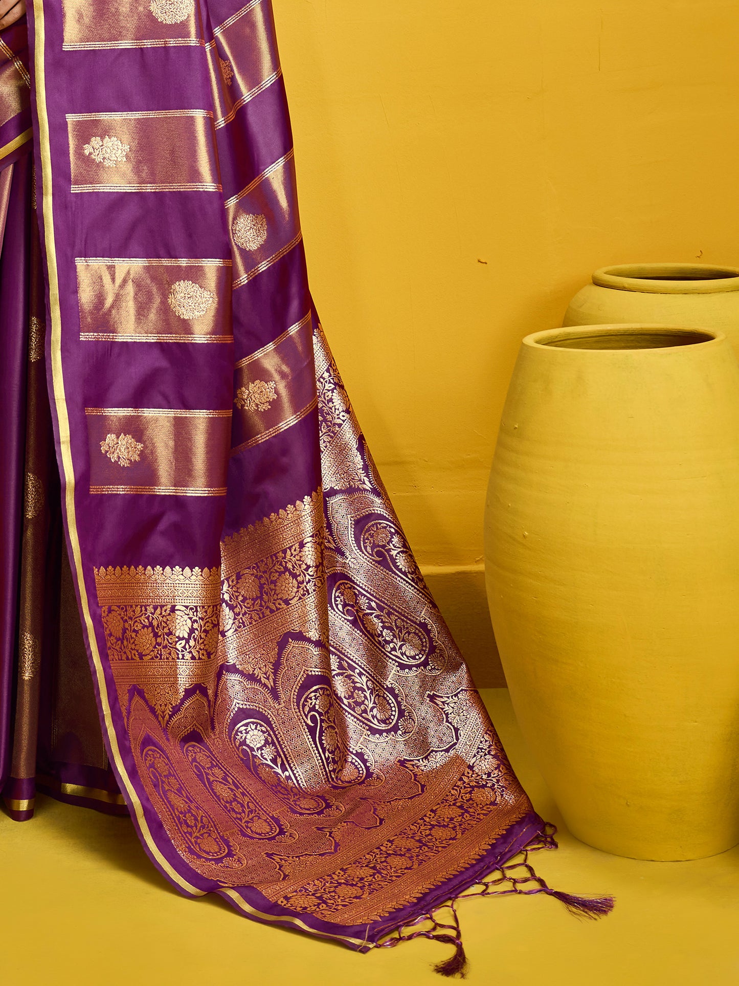 Women's Satin Wine Woven Design Designer Saree With Blouse Piece