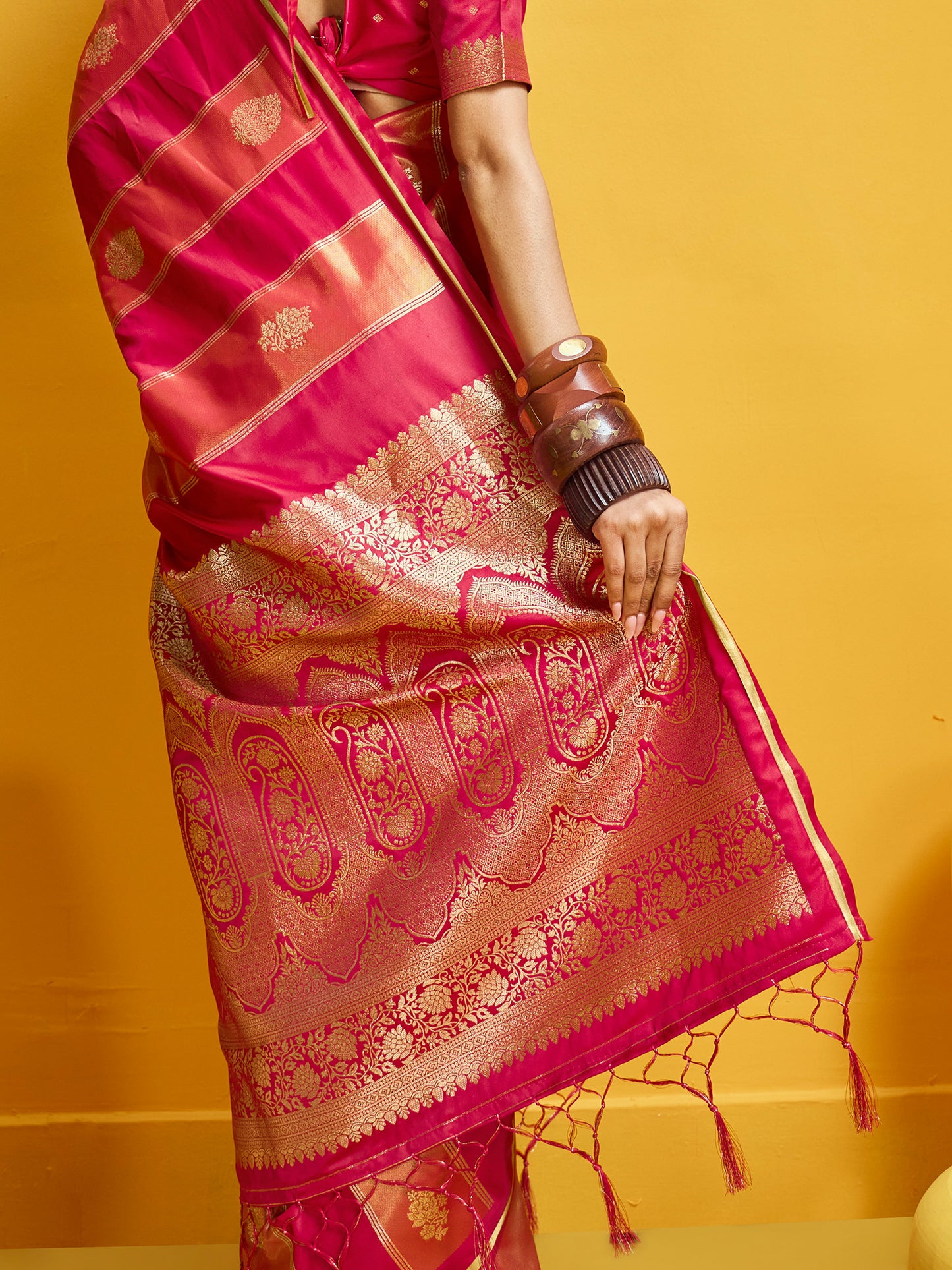 Women's Satin Red Woven Design Designer Saree With Blouse Piece