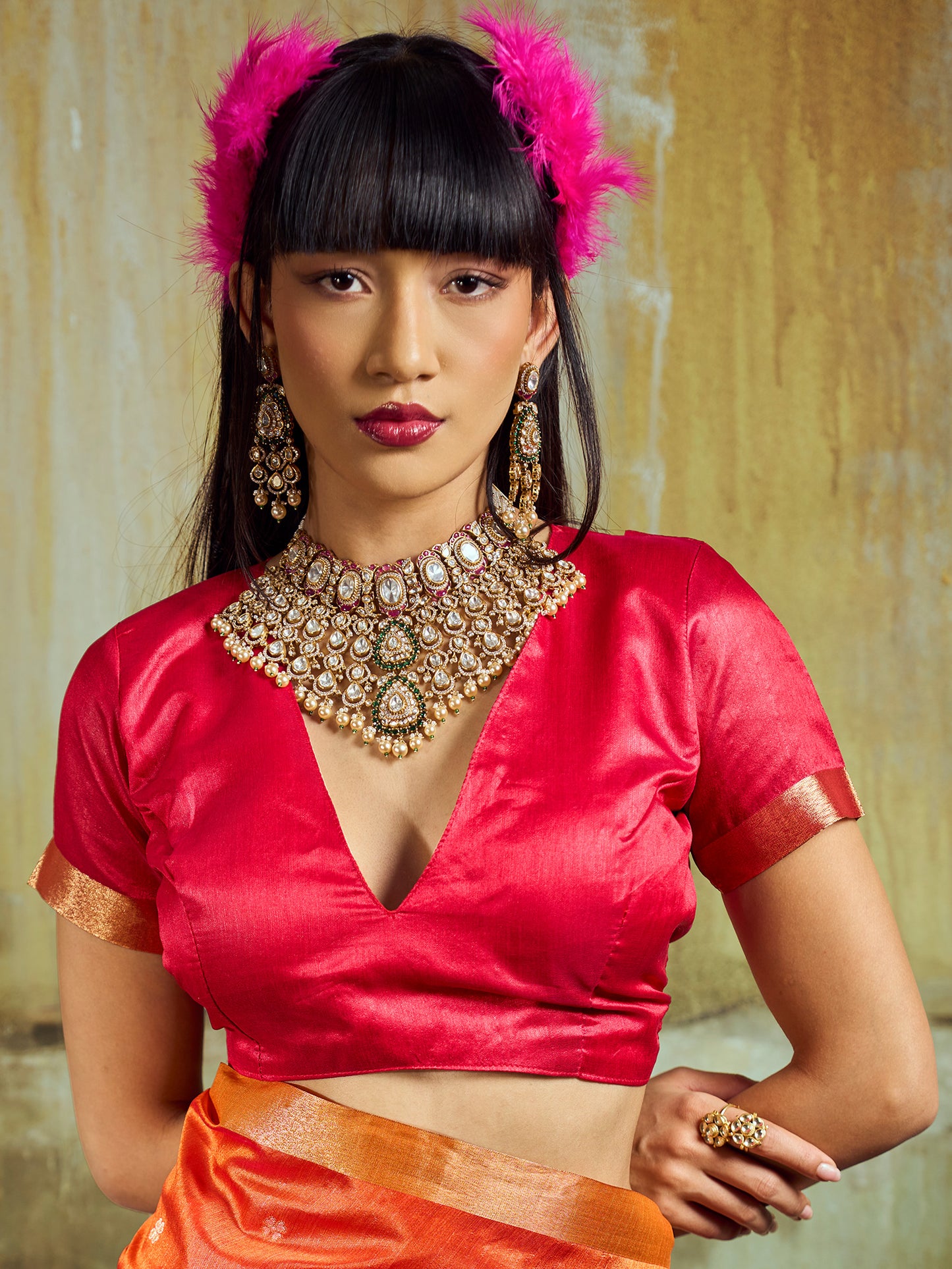 Women's Silk Blend Orange Woven Design Designer Saree With Blouse Piece
