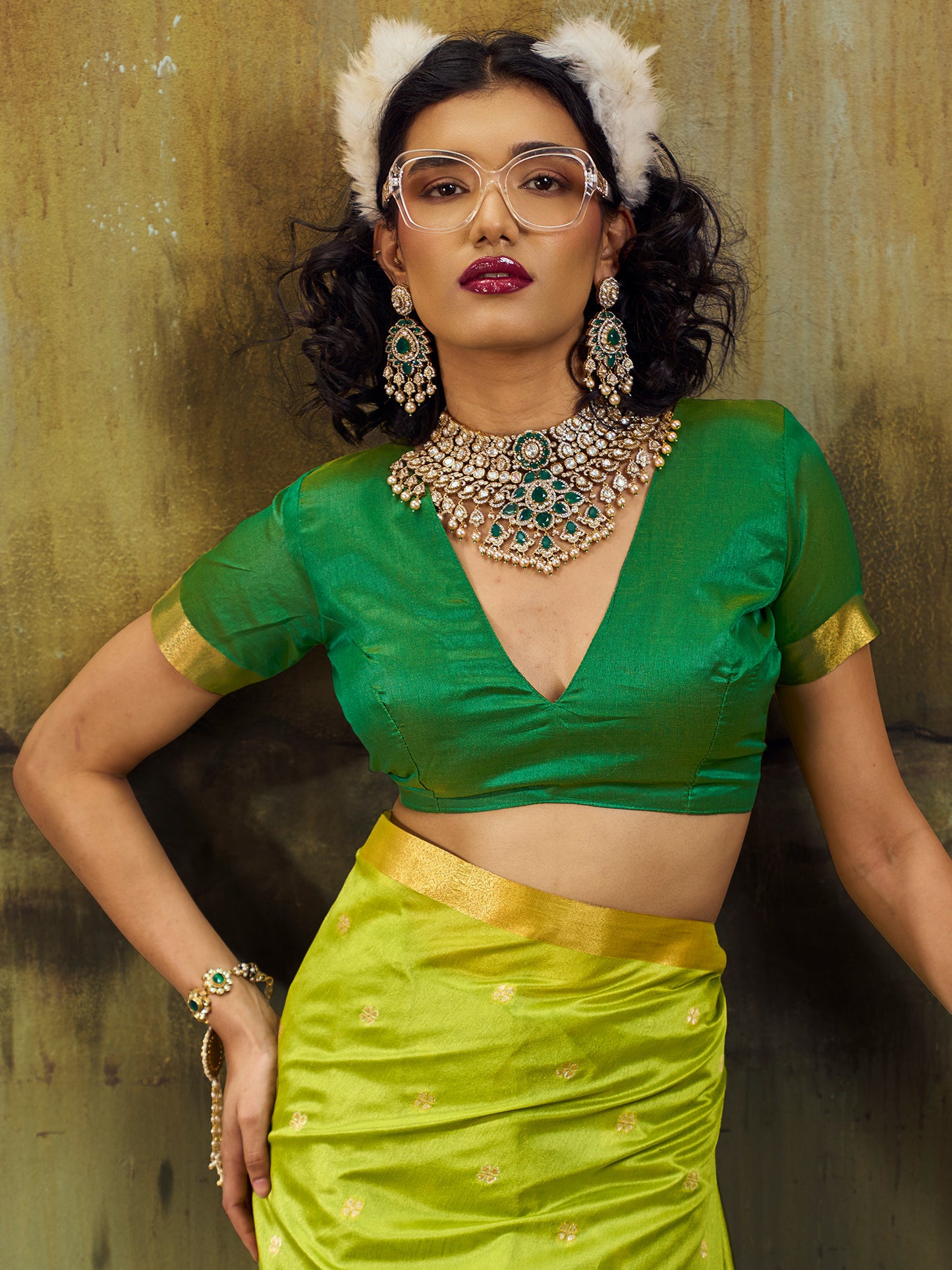 Women's Silk Blend Light Green Woven Design Designer Saree With Blouse Piece