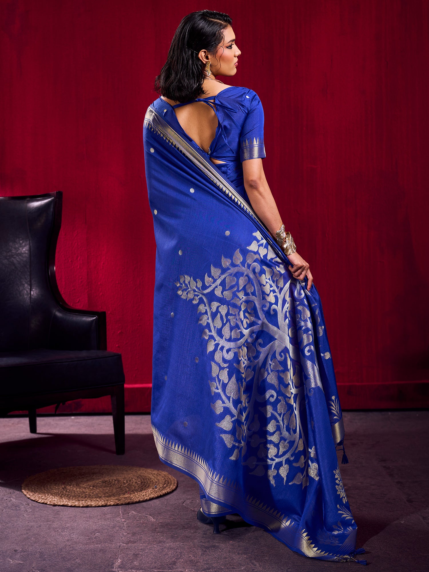 Women's Art Silk Blue Woven Design Designer Saree With Blouse Piece
