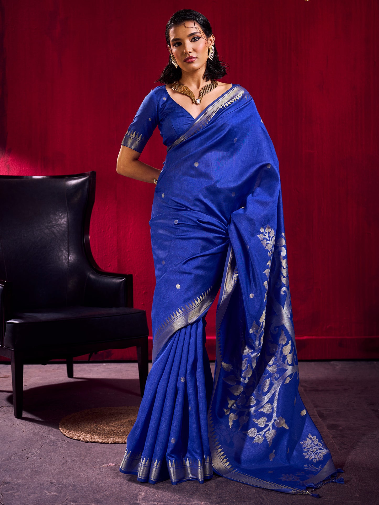 Women's Art Silk Blue Woven Design Designer Saree With Blouse Piece