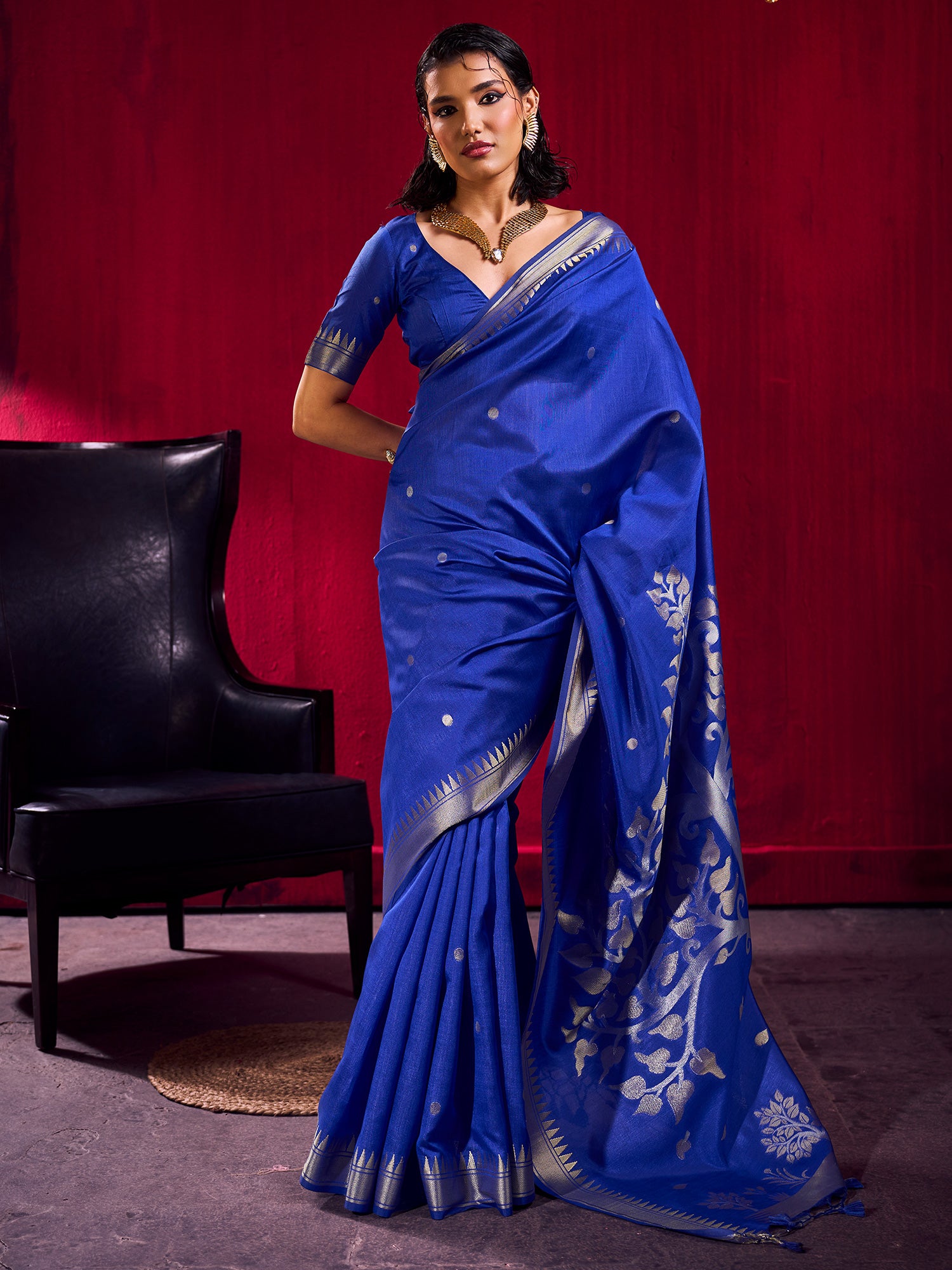 Women's Art Silk Blue Woven Design Designer Saree With Blouse Piece