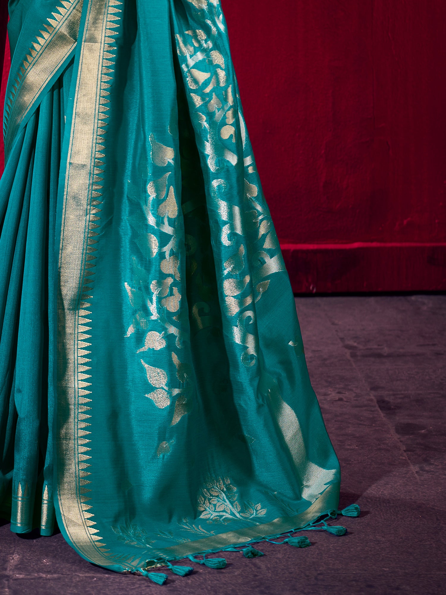 Women's Art Silk Teal blue Woven Design Designer Saree With Blouse Piece