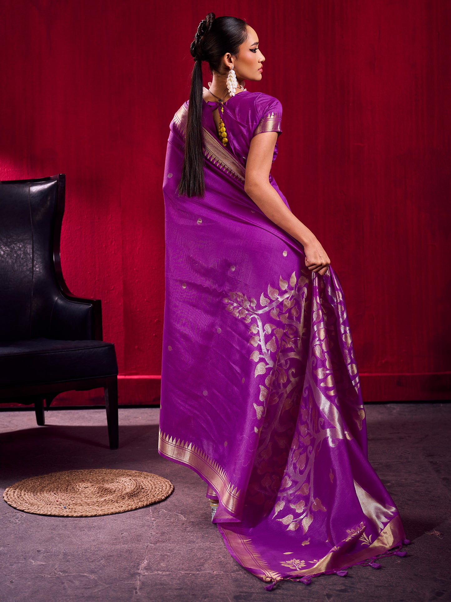 Women's Art Silk Violet Woven Design Designer Saree With Blouse Piece