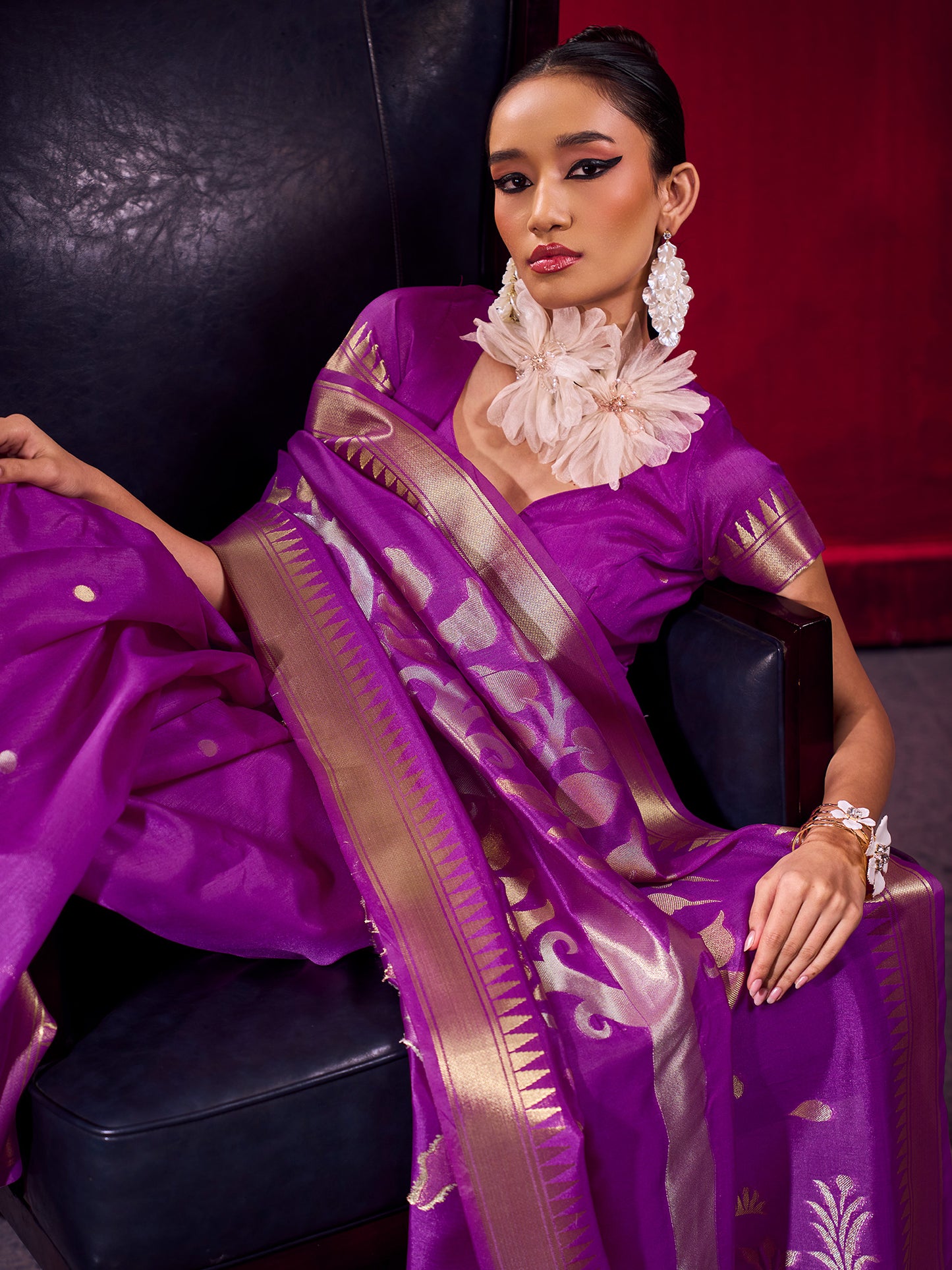Women's Art Silk Violet Woven Design Designer Saree With Blouse Piece