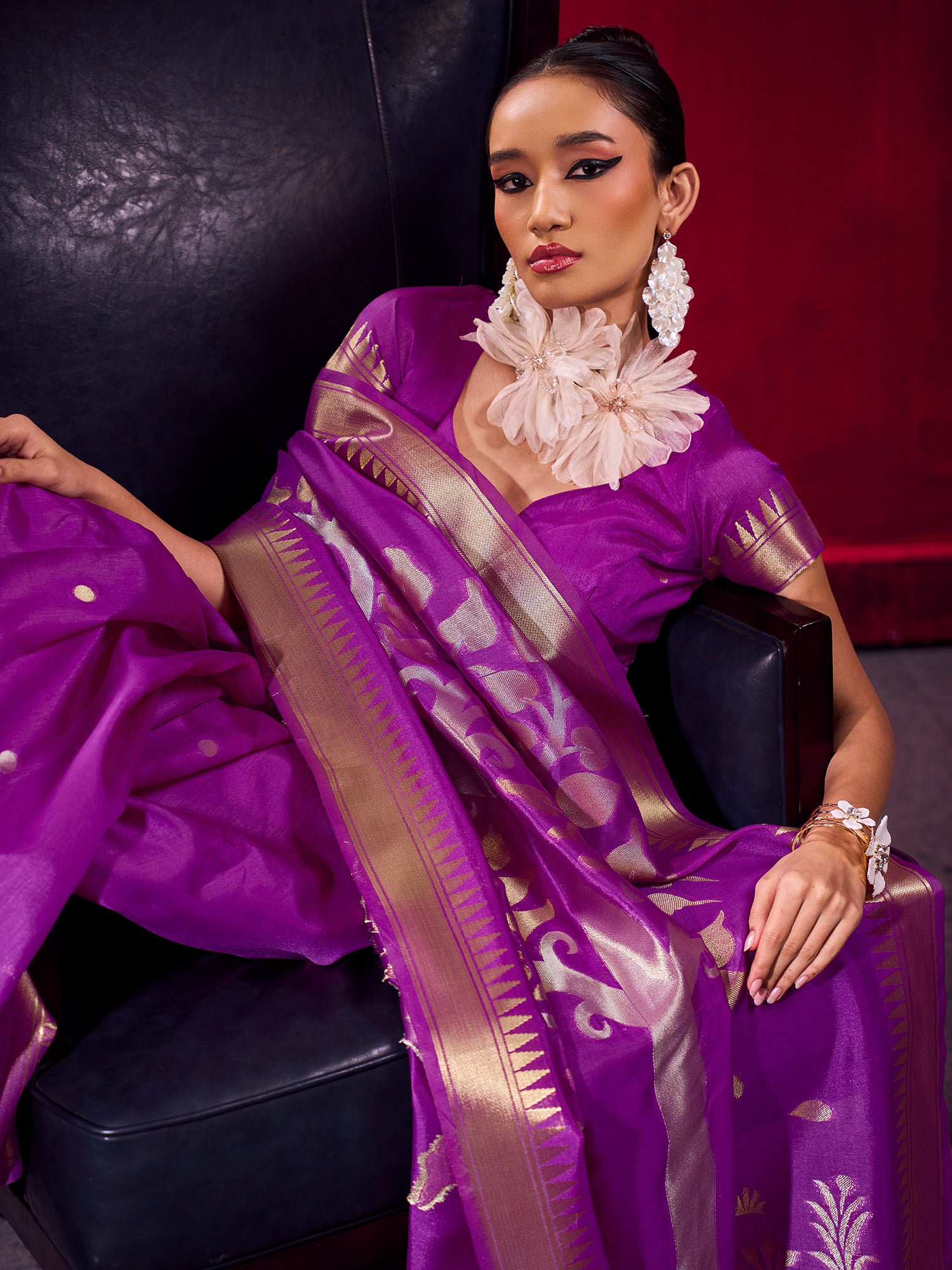 Women's Art Silk Violet Woven Design Designer Saree With Blouse Piece