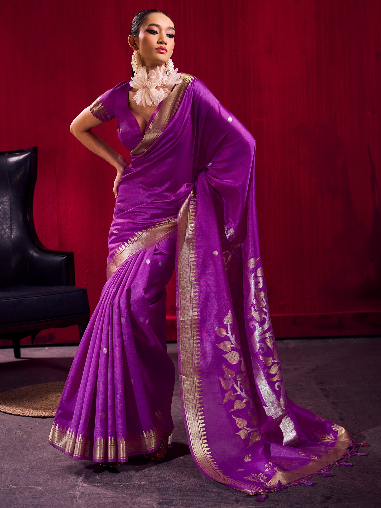 Women's Art Silk Violet Woven Design Designer Saree With Blouse Piece