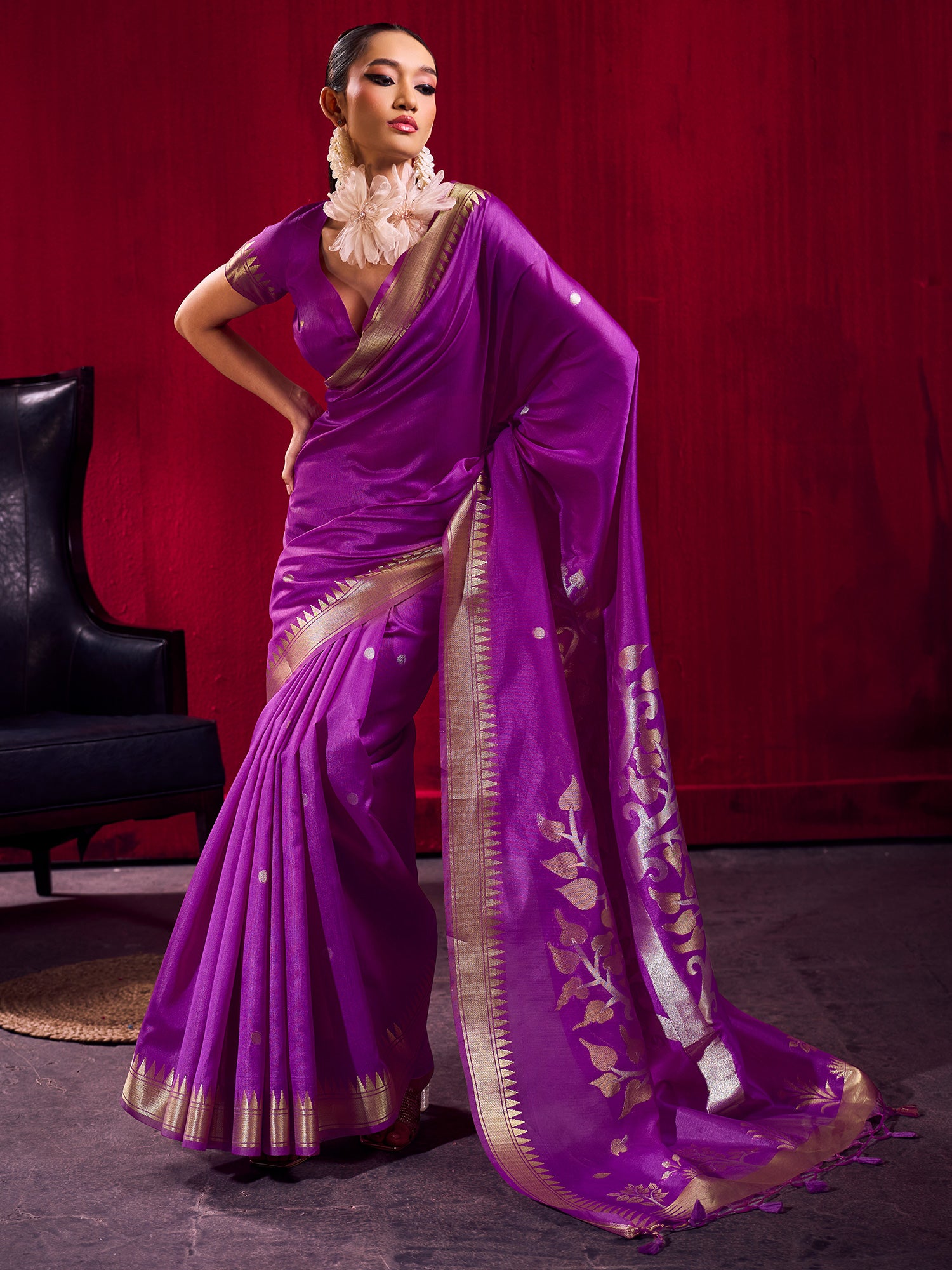 Women's Art Silk Violet Woven Design Designer Saree With Blouse Piece