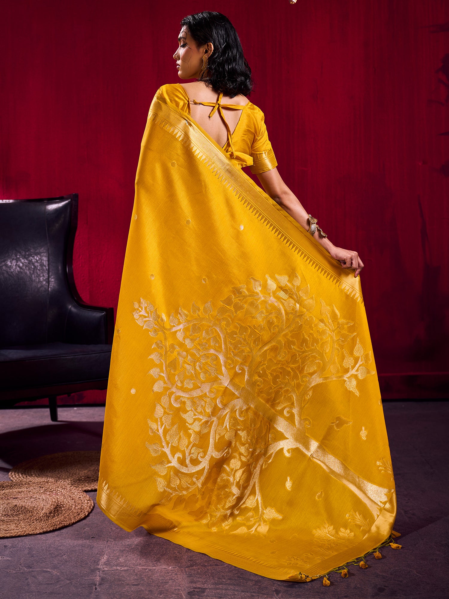 Women's Art Silk Mustard Woven Design Designer Saree With Blouse Piece