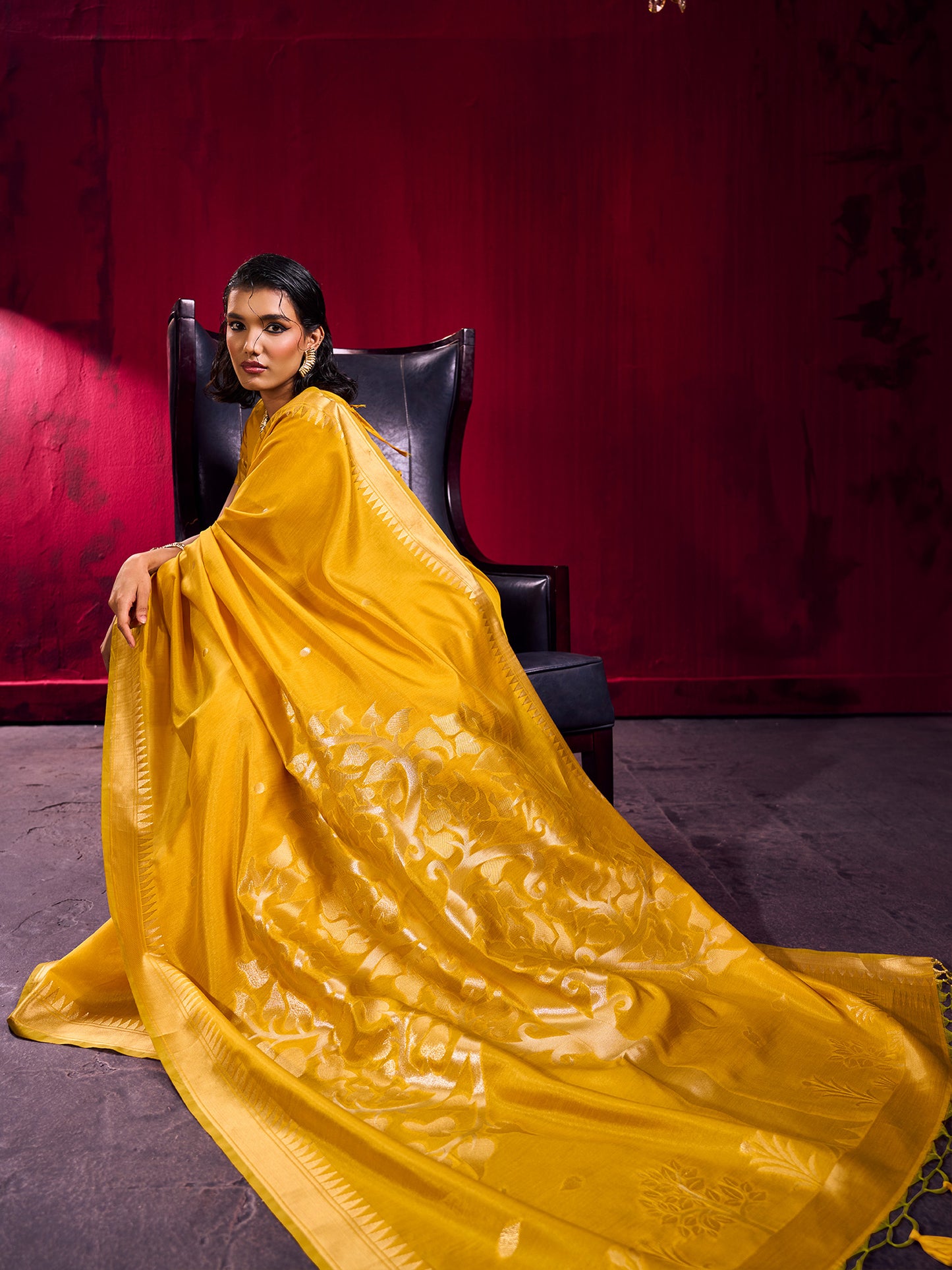 Women's Art Silk Mustard Woven Design Designer Saree With Blouse Piece