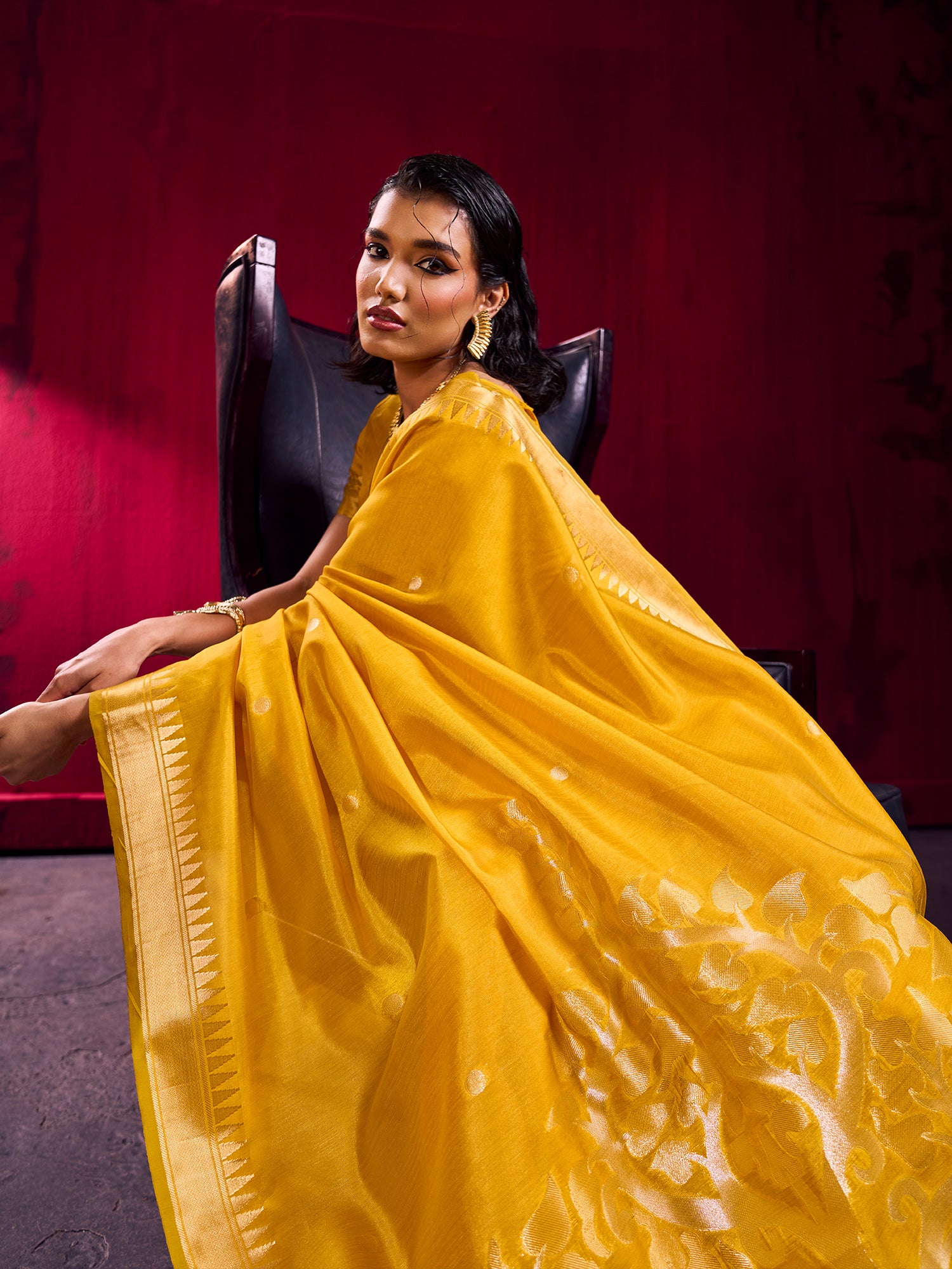 Women's Art Silk Mustard Woven Design Designer Saree With Blouse Piece