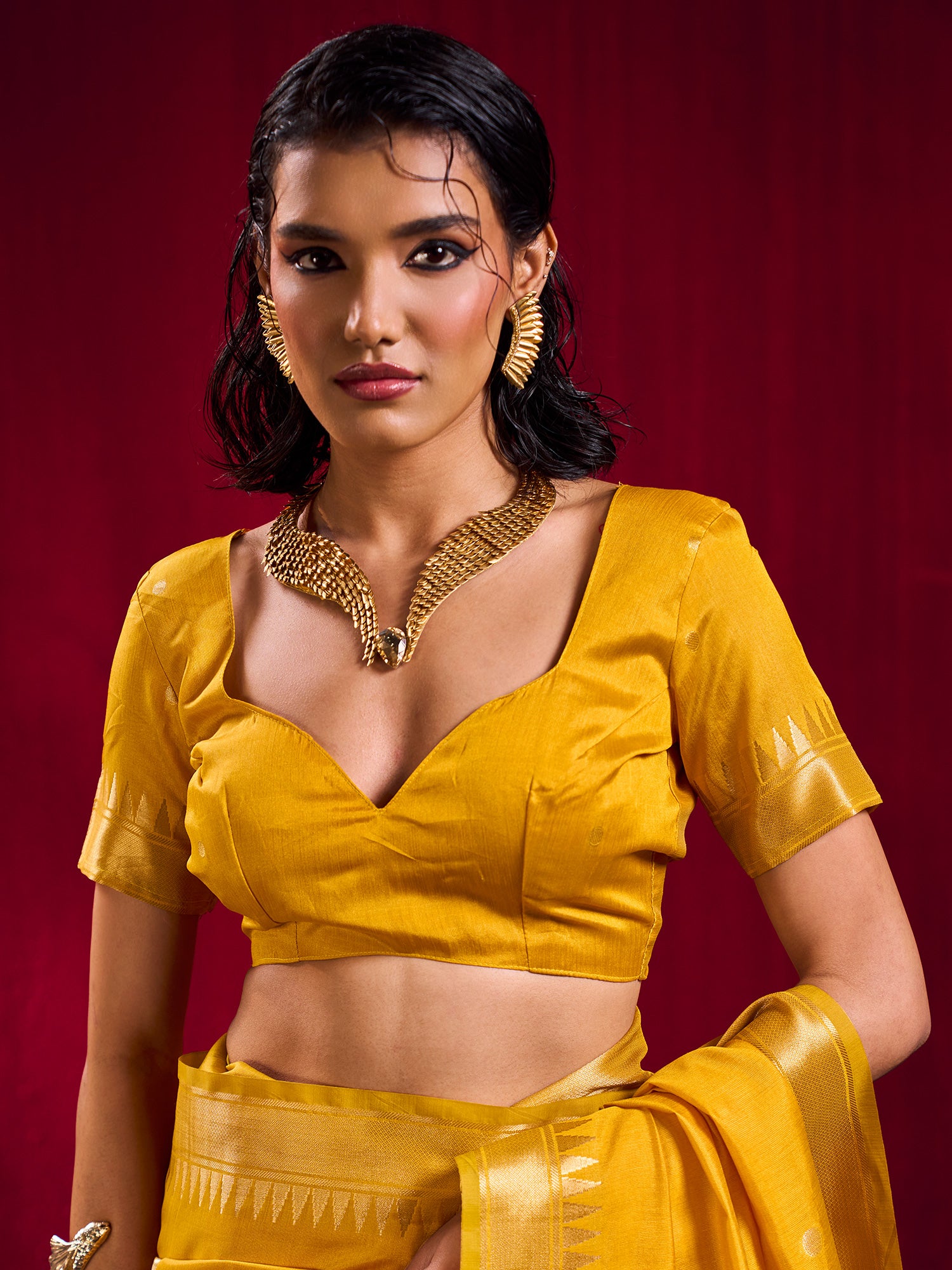 Women's Art Silk Mustard Woven Design Designer Saree With Blouse Piece