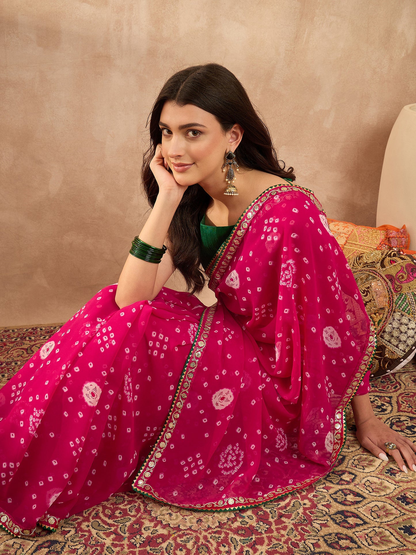 Women's Georgette Pink Printed Designer Saree With Blouse Piece