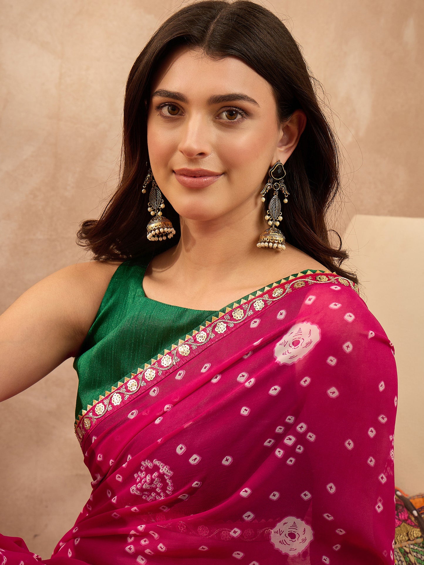 Women's Georgette Pink Printed Designer Saree With Blouse Piece