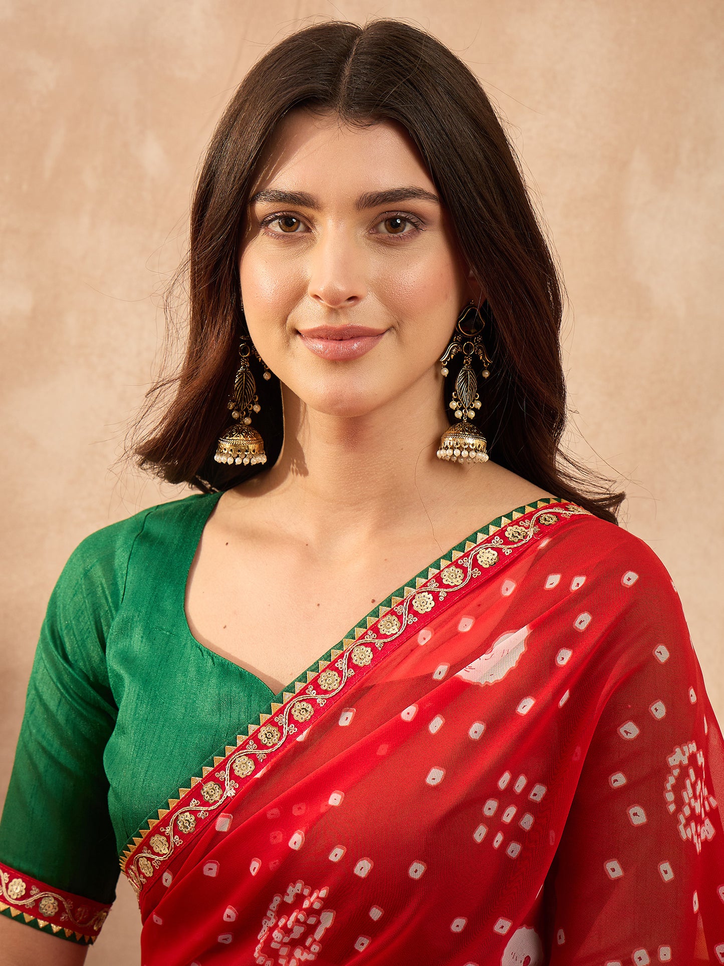 Women's Georgette Red Printed Designer Saree With Blouse Piece