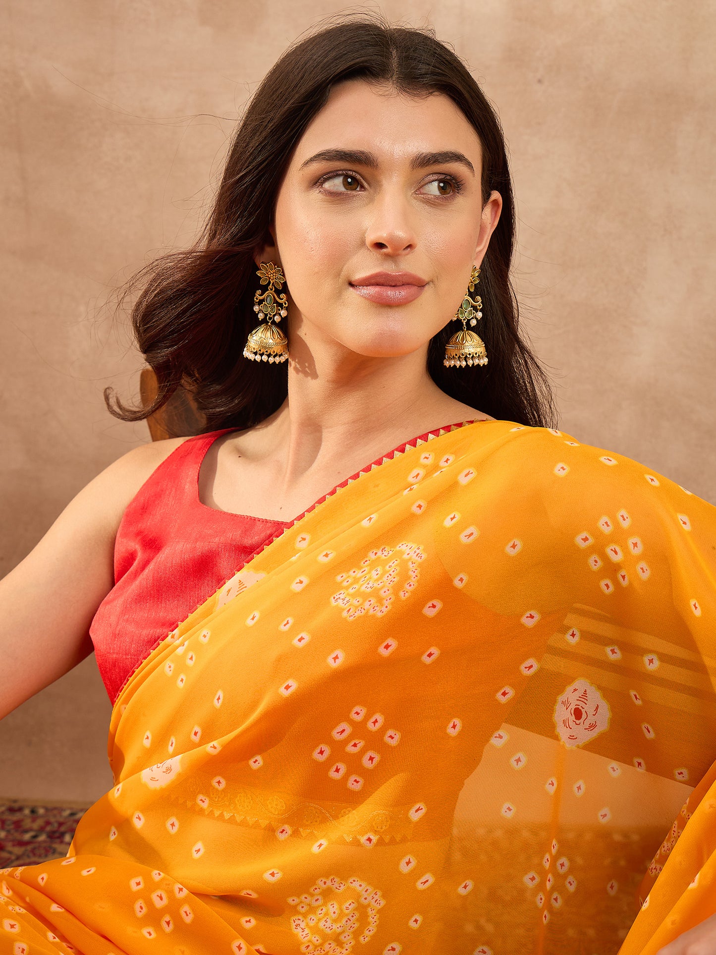 Women's Georgette Yellow Printed Designer Saree With Blouse Piece
