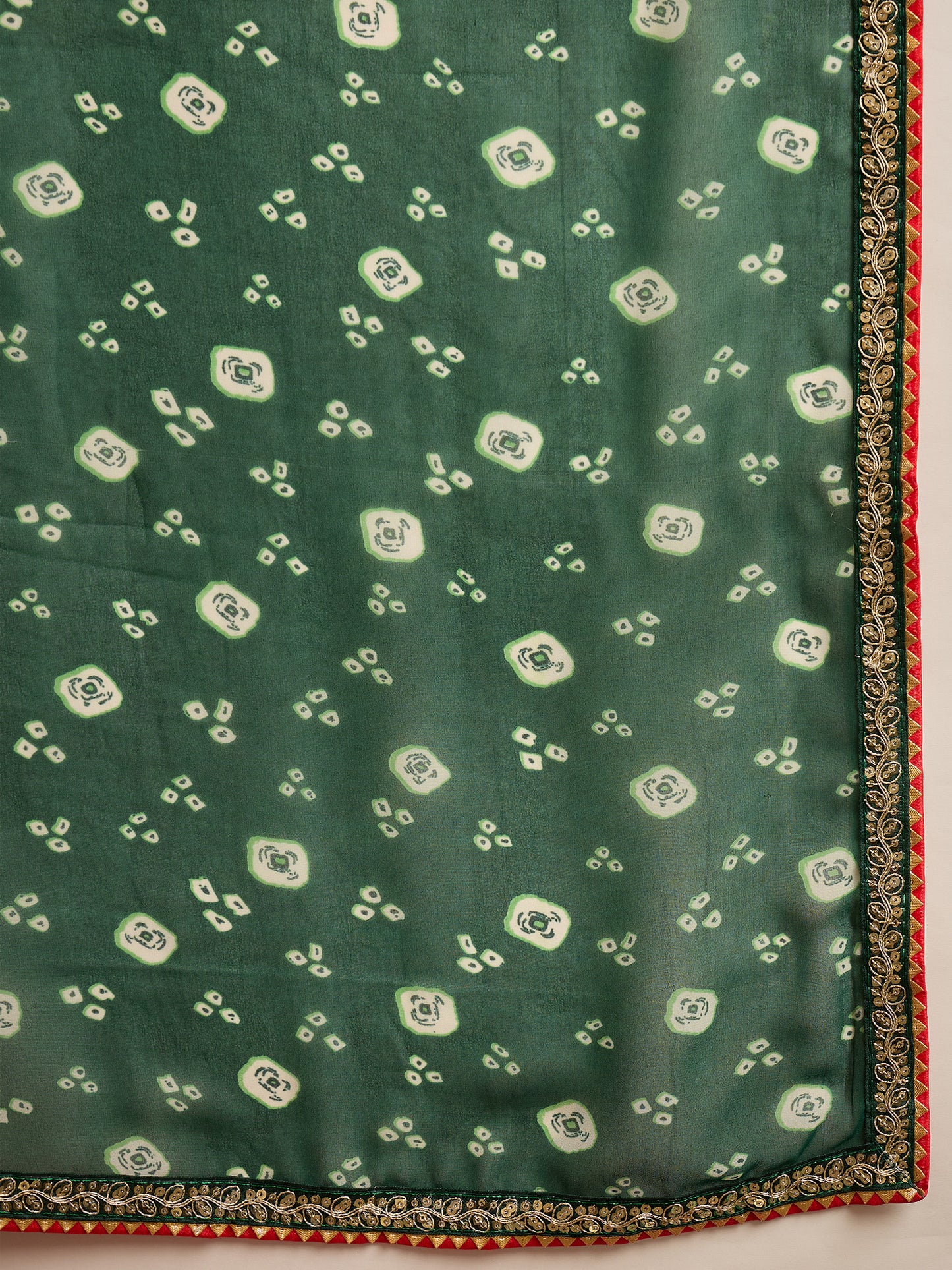 Women's Georgette Green Printed Designer Saree With Blouse Piece