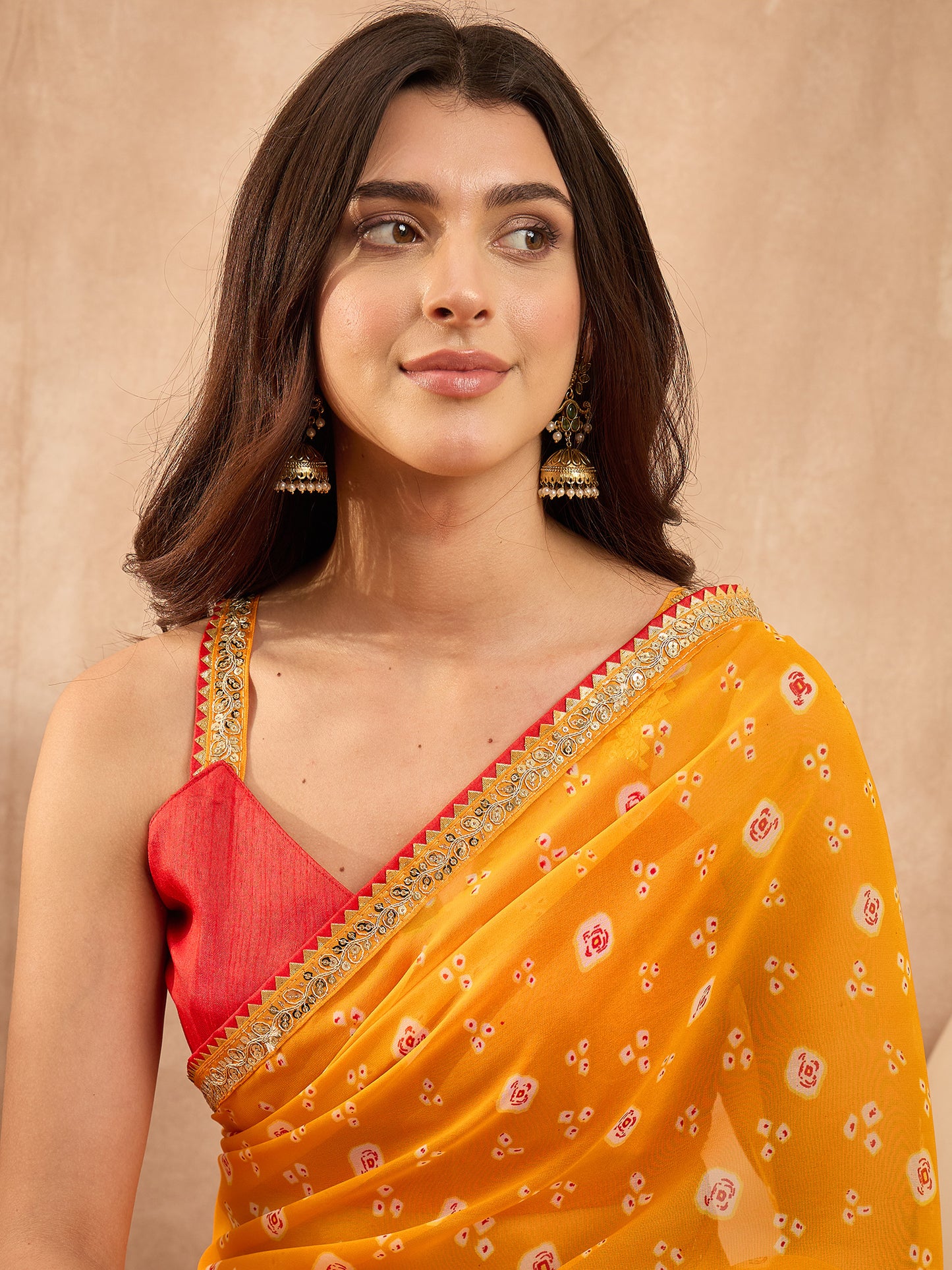 Women's Georgette Yellow Printed Designer Saree With Blouse Piece