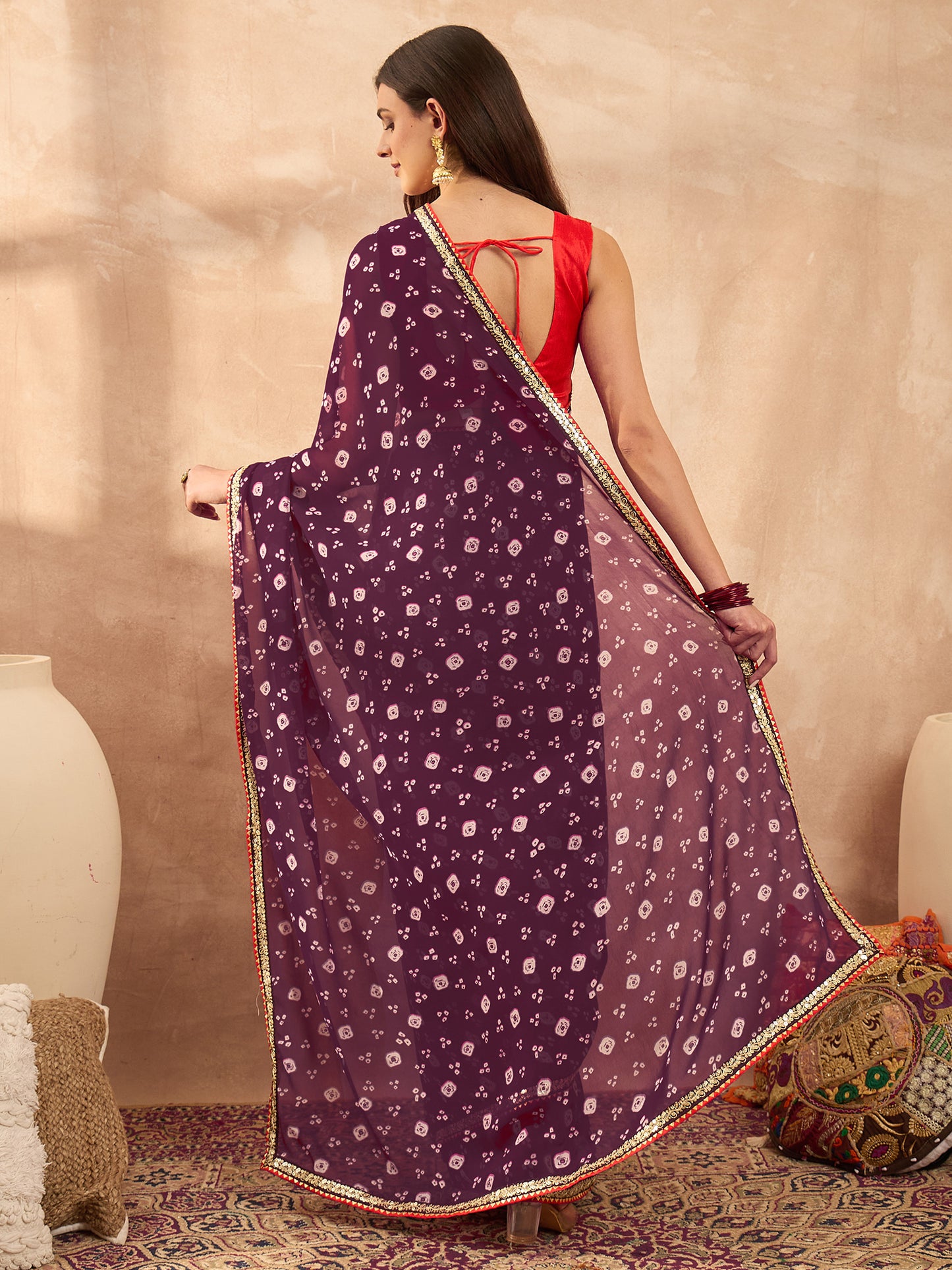 Women's Georgette Purple Printed Designer Saree With Blouse Piece