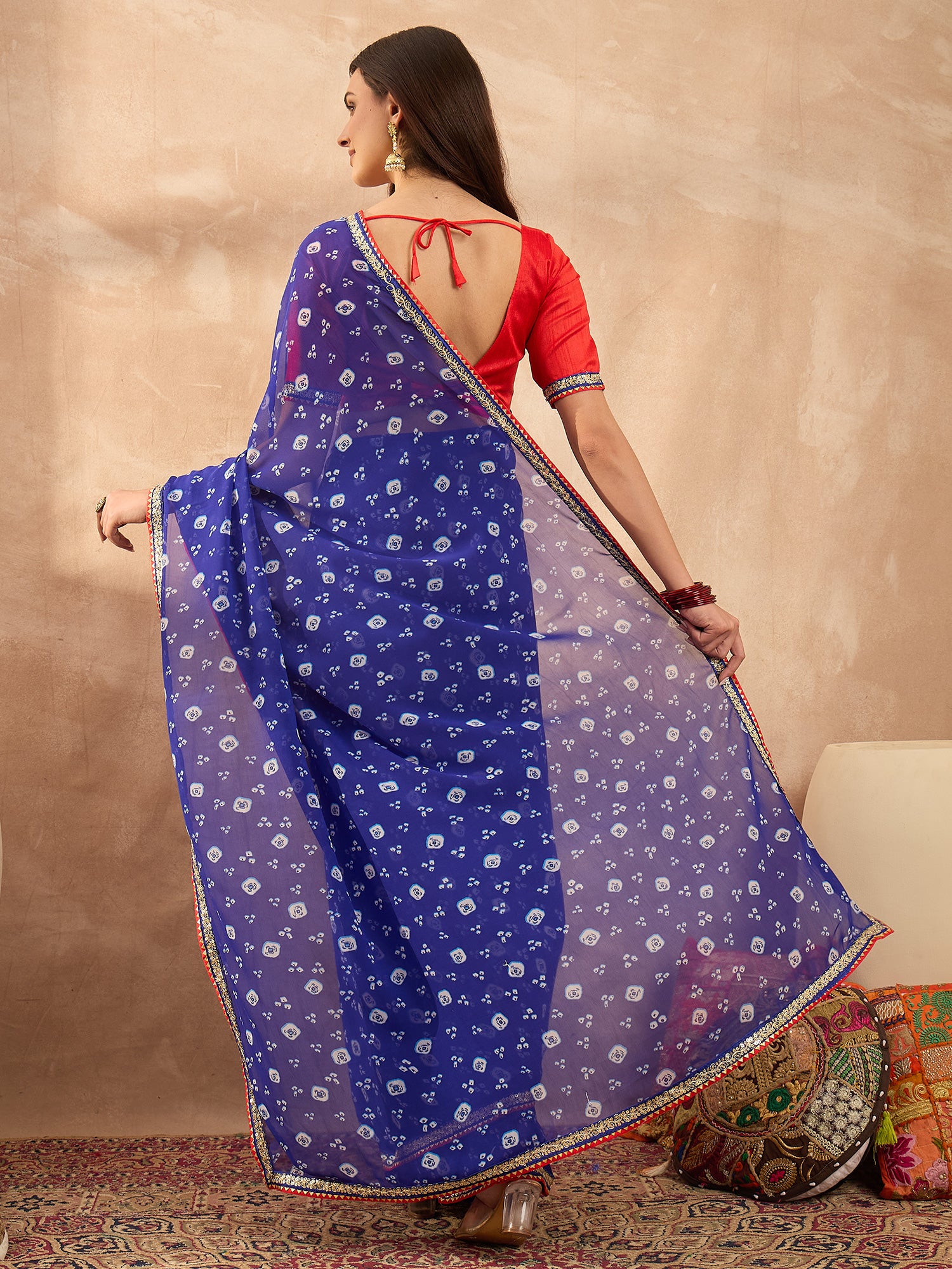 Women's Georgette Blue Printed Designer Saree With Blouse Piece