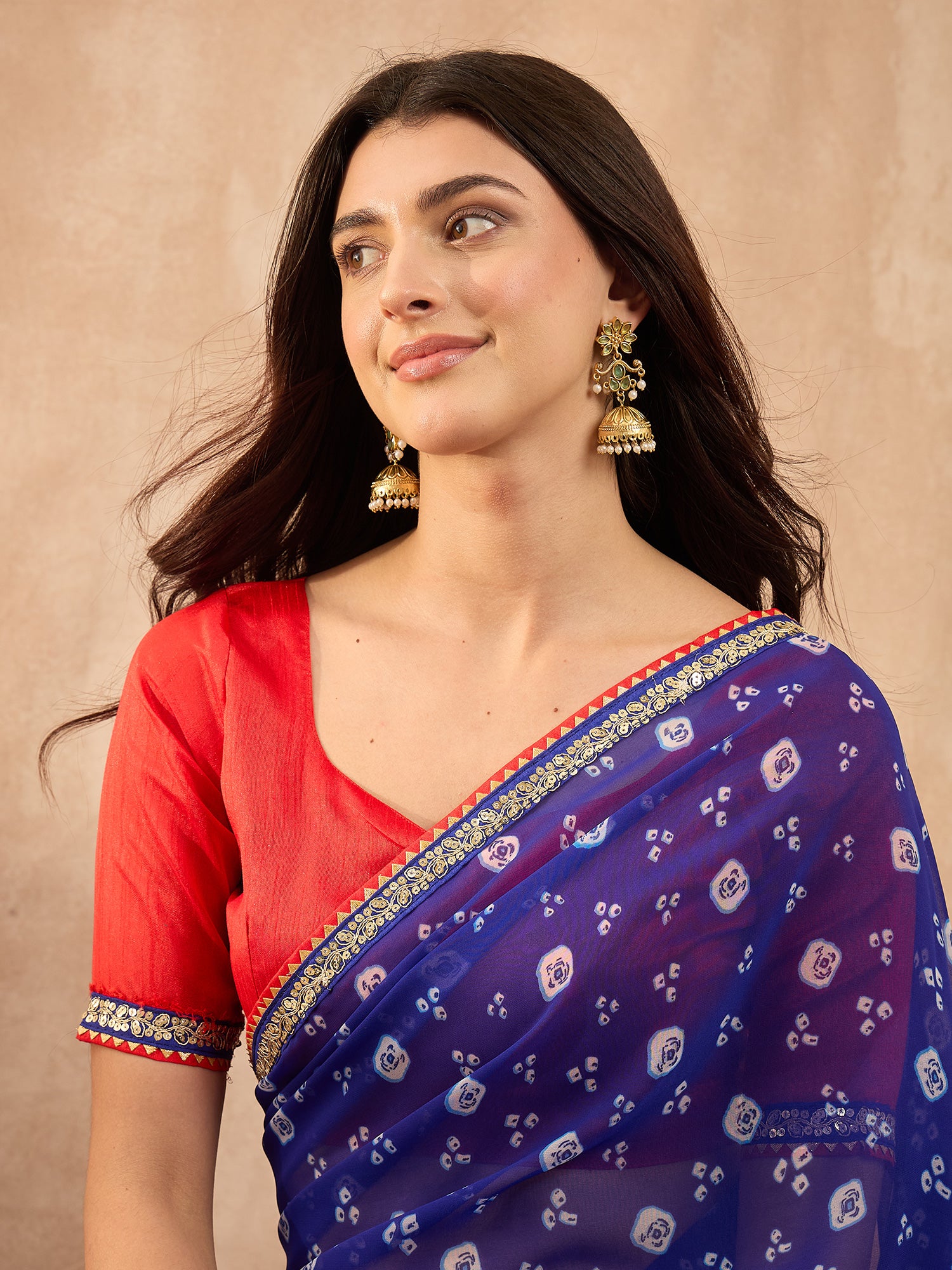 Women's Georgette Blue Printed Designer Saree With Blouse Piece
