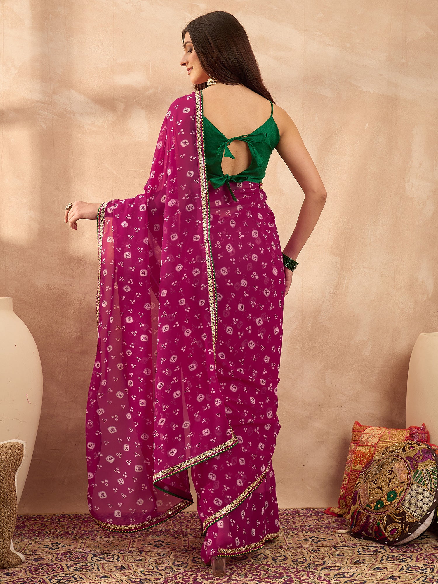 Women's Georgette Pink Printed Designer Saree With Blouse Piece