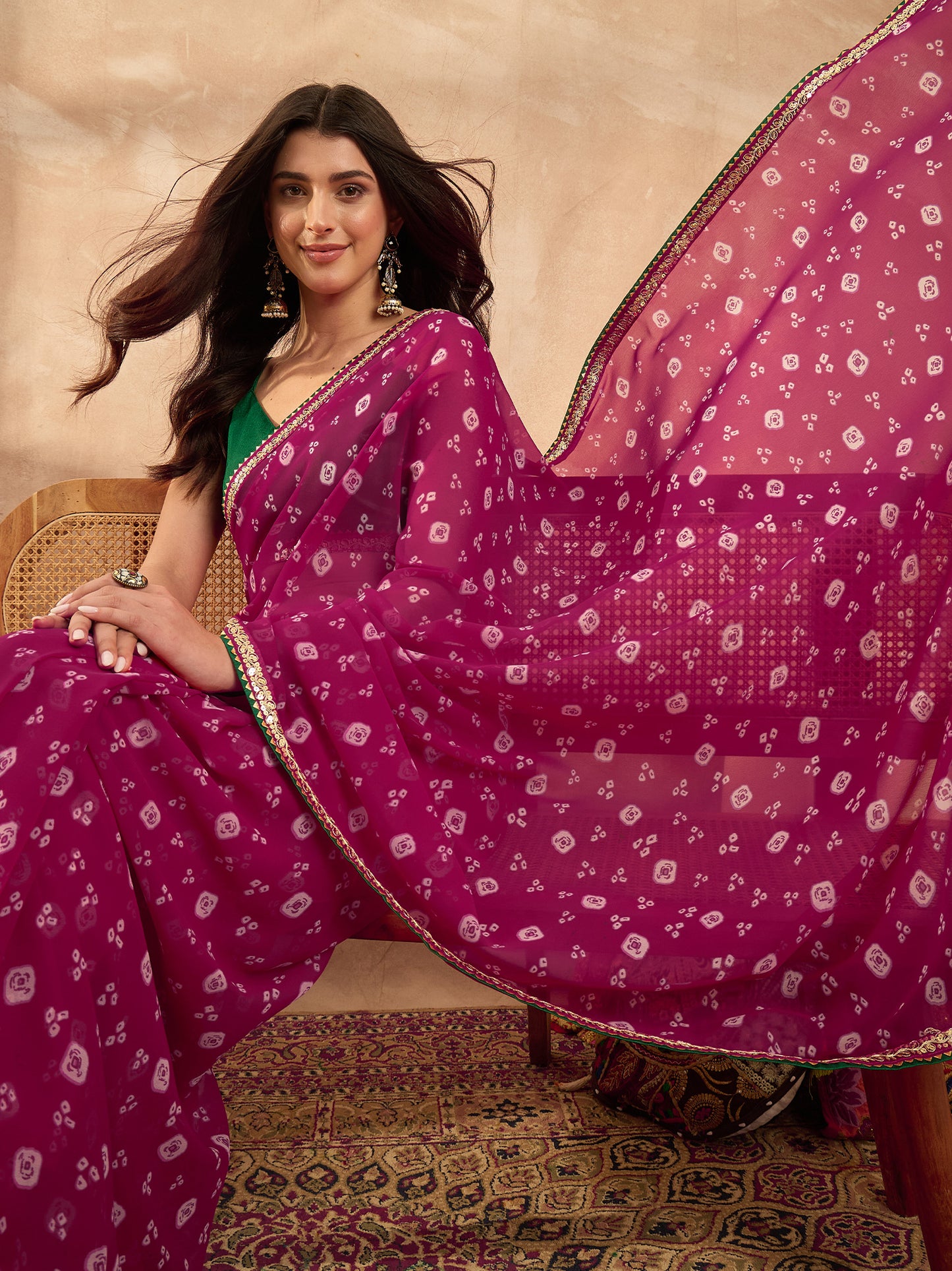 Women's Georgette Pink Printed Designer Saree With Blouse Piece