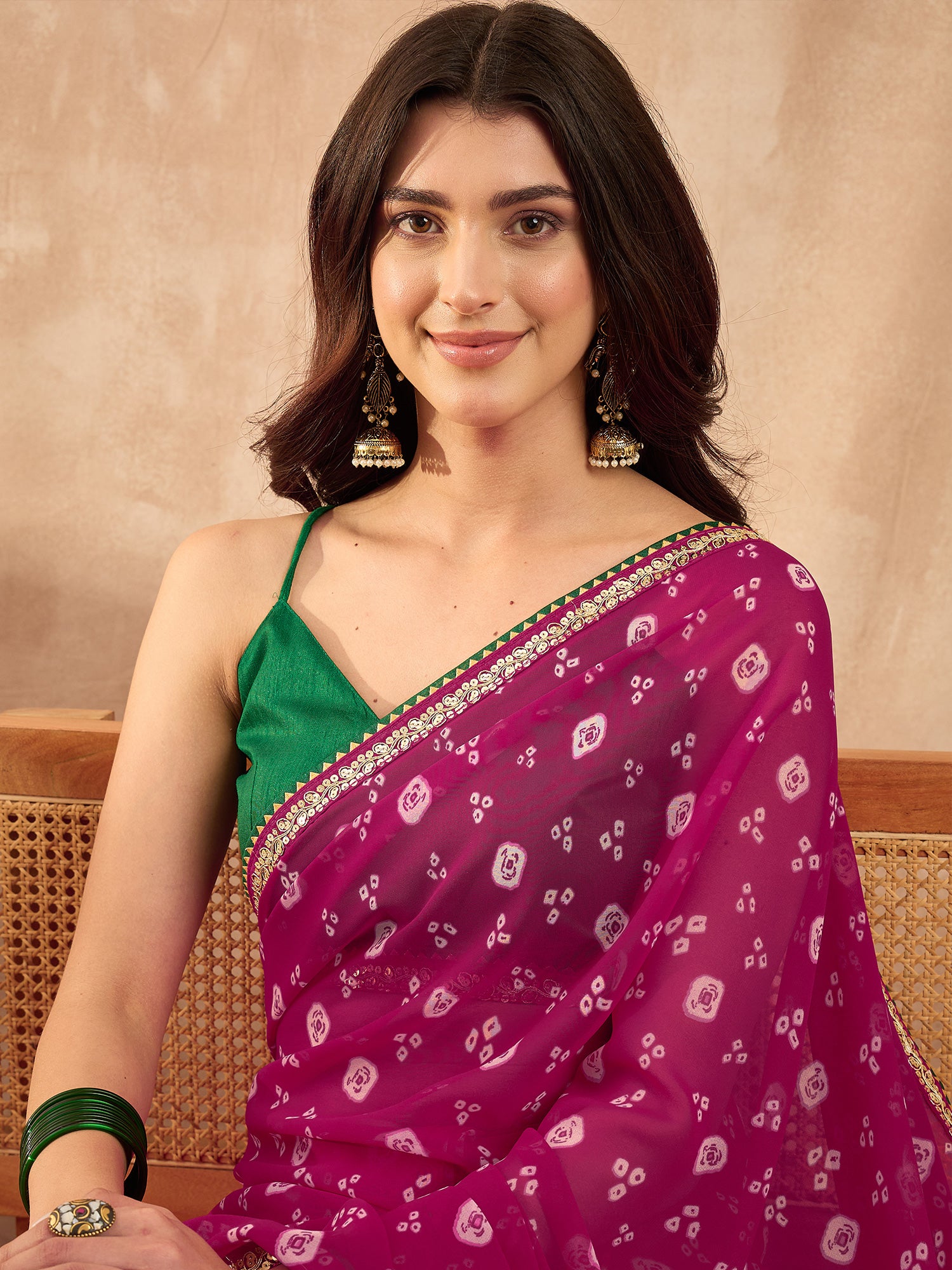 Women's Georgette Pink Printed Designer Saree With Blouse Piece