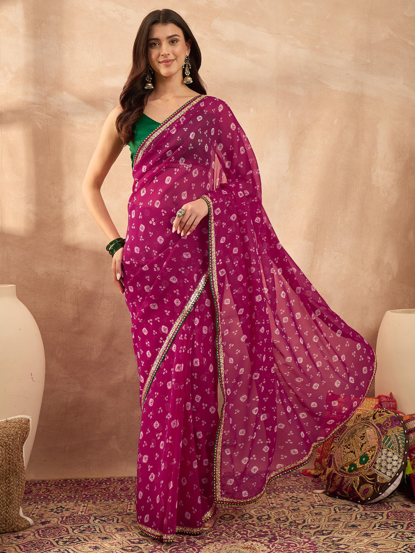 Women's Georgette Pink Printed Designer Saree With Blouse Piece