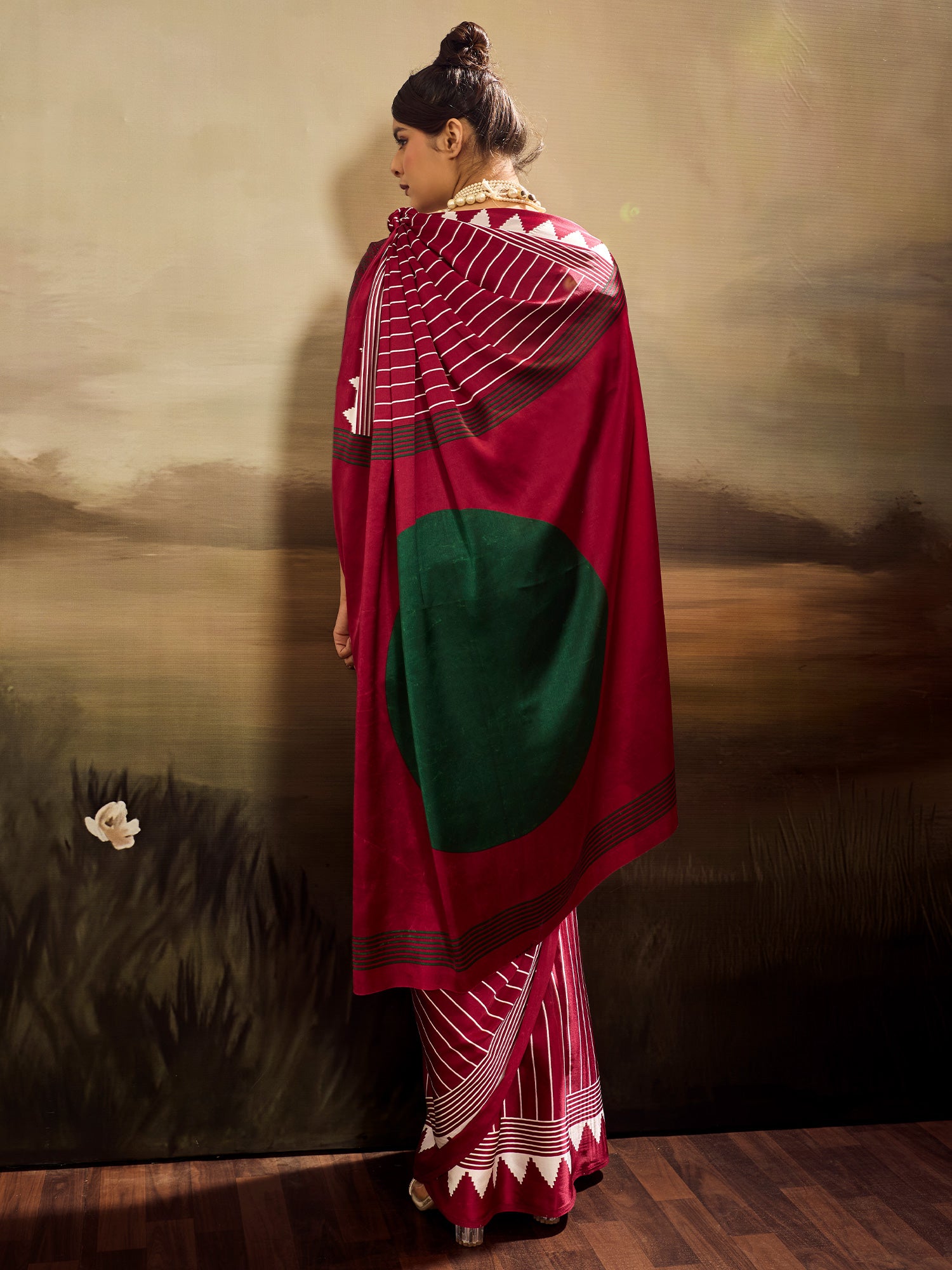 Women's Satin Silk Maroon Printed Designer Saree With Blouse Piece
