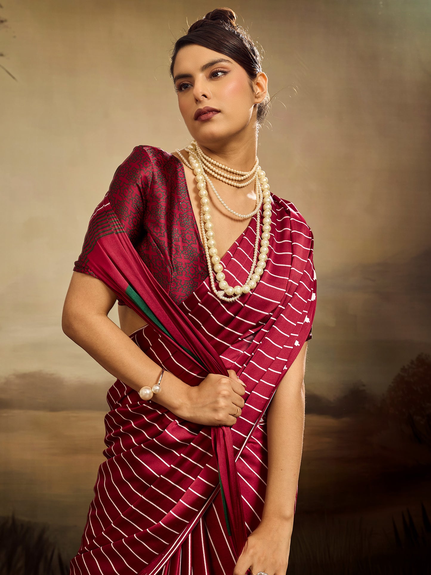 Women's Satin Silk Maroon Printed Designer Saree With Blouse Piece