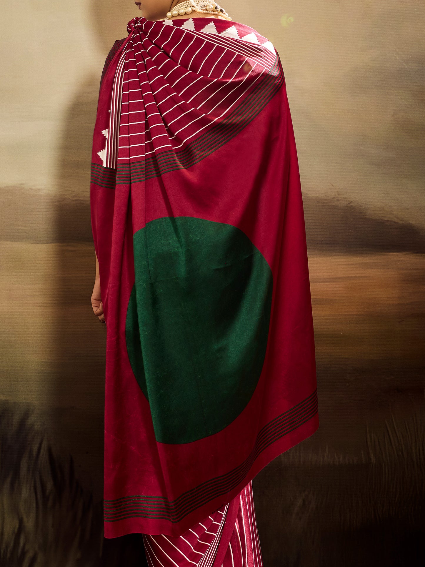 Women's Satin Silk Maroon Printed Designer Saree With Blouse Piece