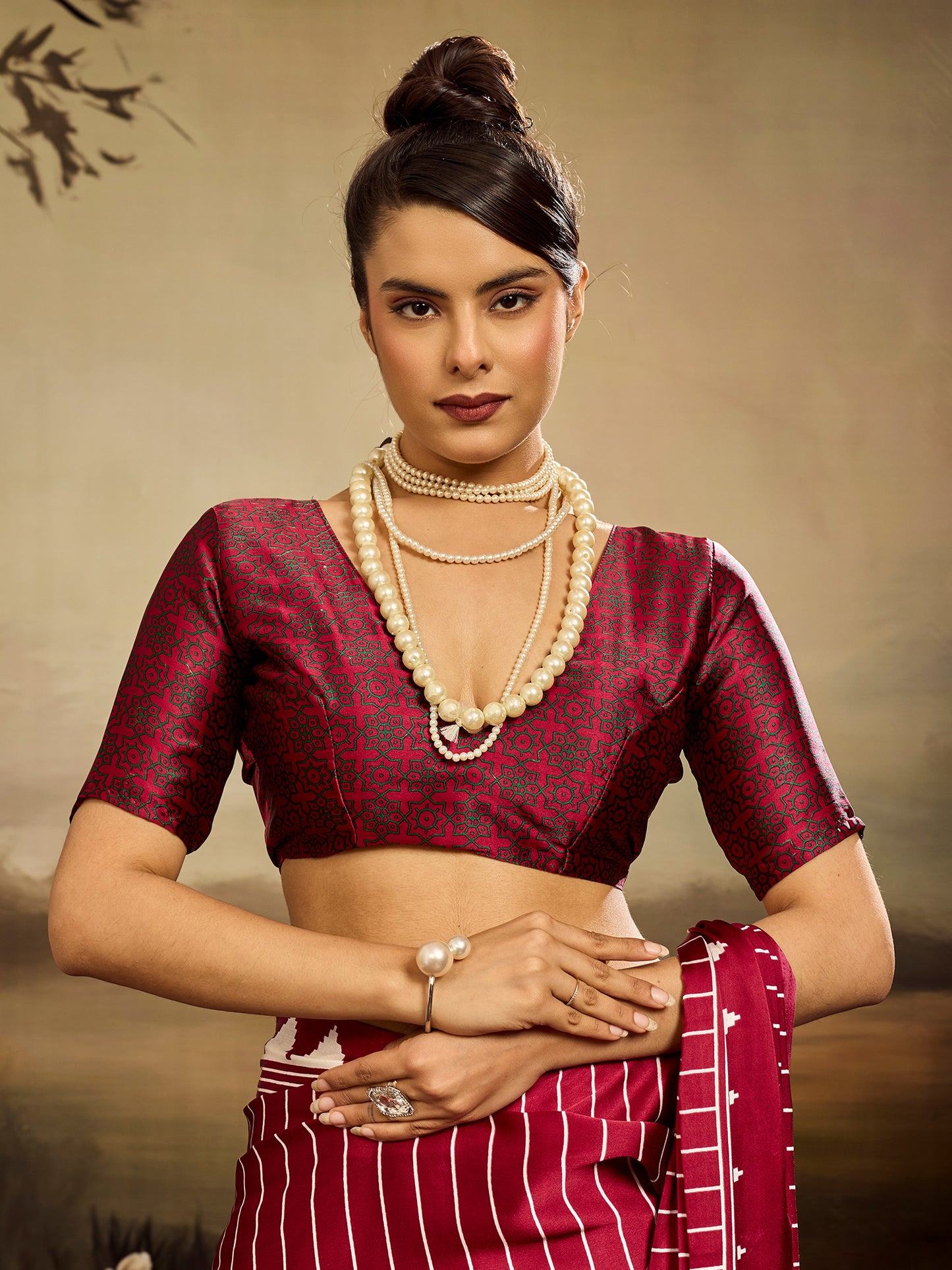 Women's Satin Silk Maroon Printed Designer Saree With Blouse Piece