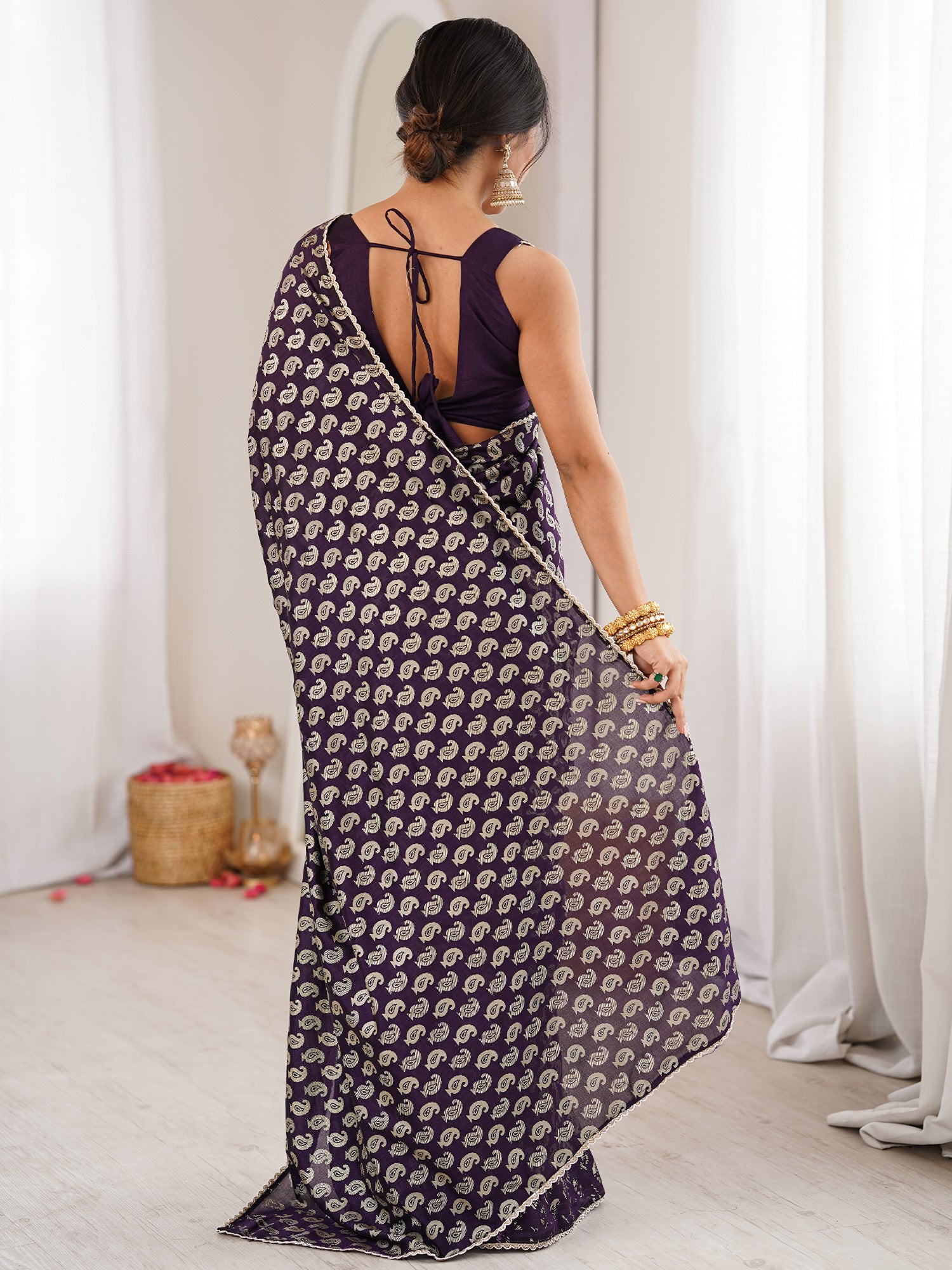 Women's Vichitra Silk Purple Digital Print Designer Saree With Blouse Piece
