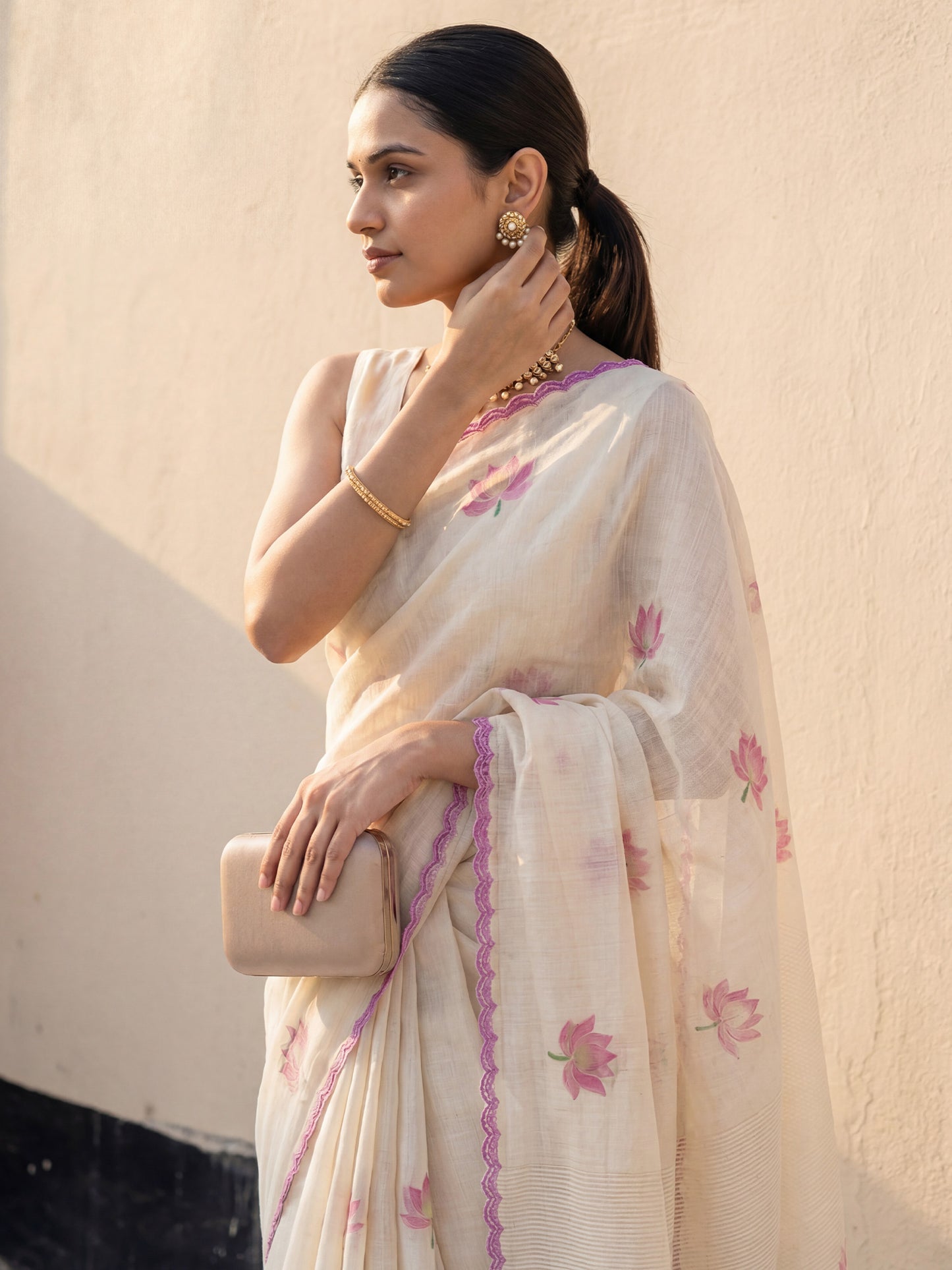 Women's Chanderi Cotton Off White Woven Design Designer Saree With Blouse Piece