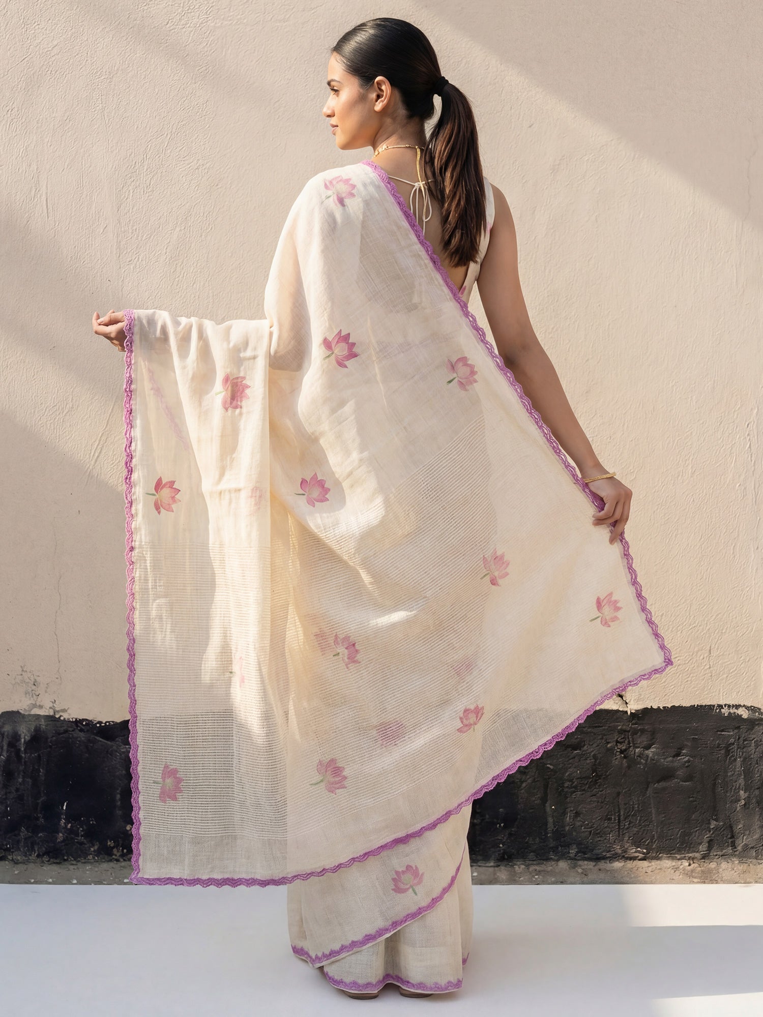 Women's Chanderi Cotton Off White Woven Design Designer Saree With Blouse Piece