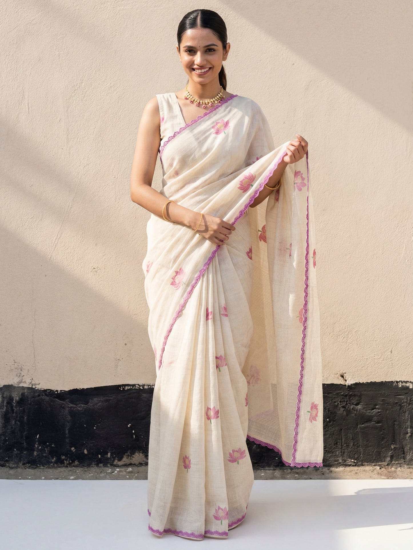 Women's Chanderi Cotton Off White Woven Design Designer Saree With Blouse Piece