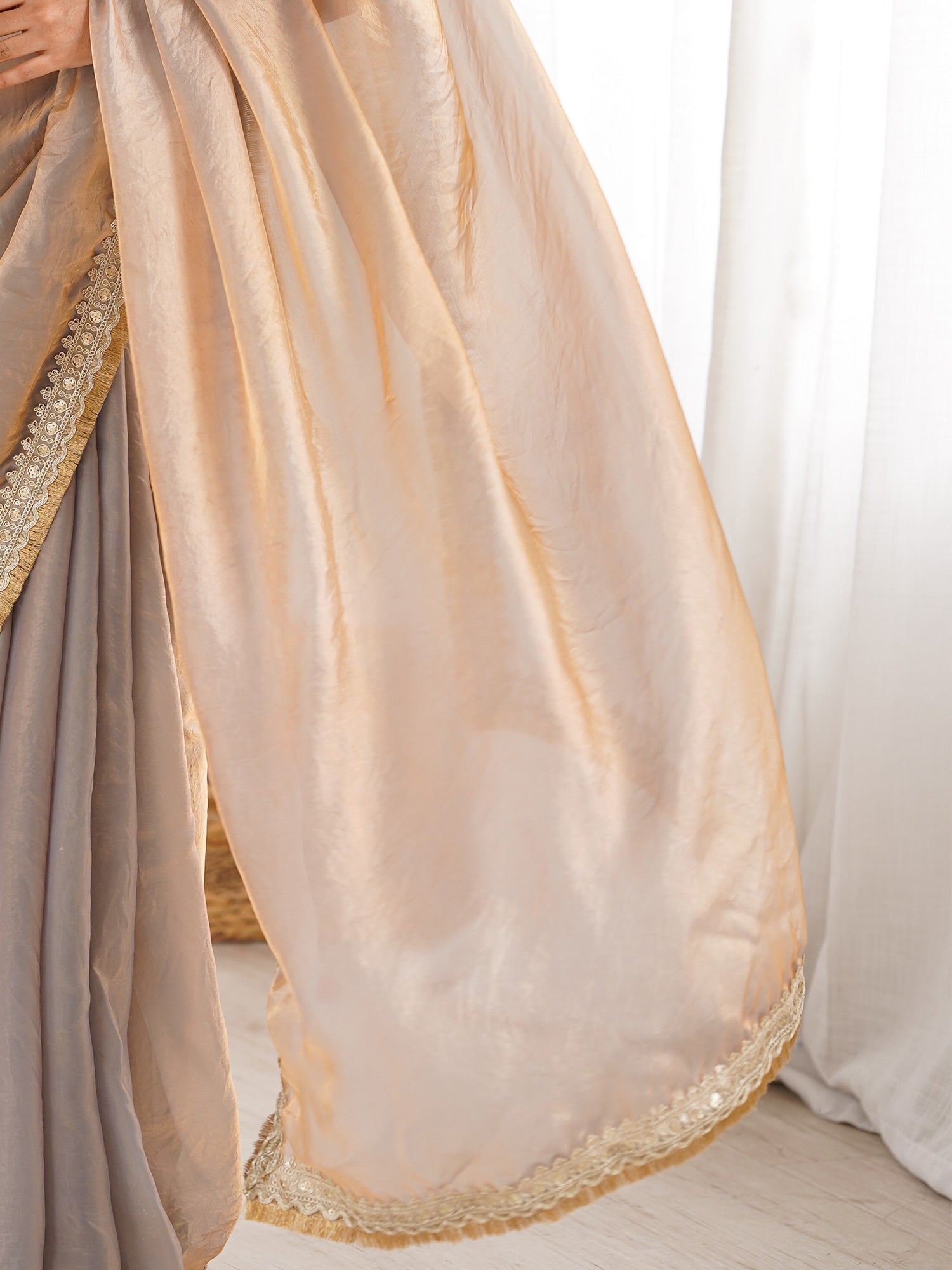 Women's Satin Metallic Embellished Designer Saree With Blouse Piece